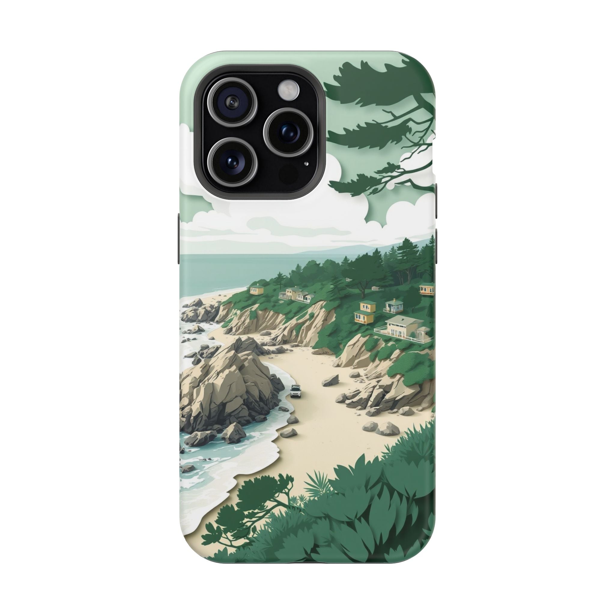 iPhone Pebble Beach Paper Cut Art Bold Modern Everyday Snap Case · iPhone Case