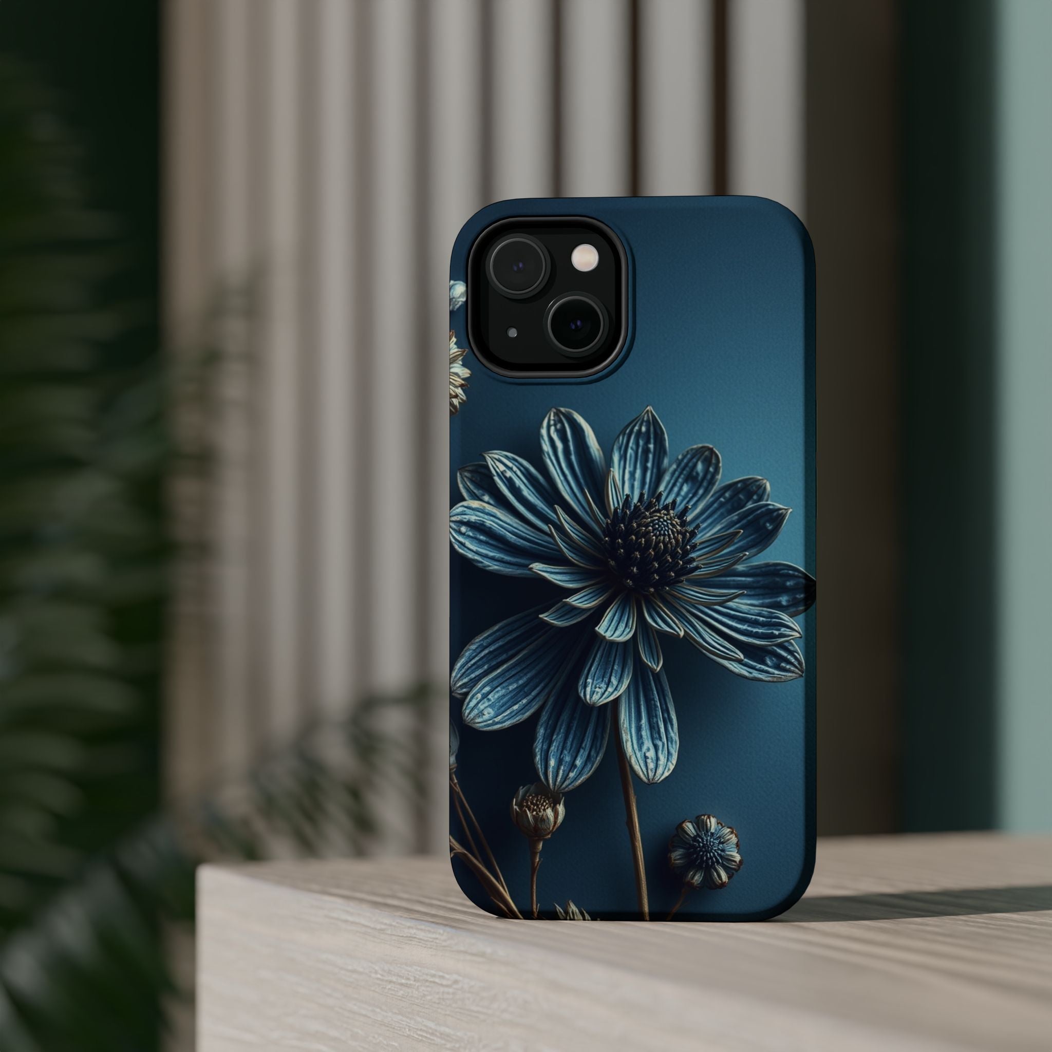 iPhone Midnight Blue And Silver Dried Flower Flat Lay iPhone 15 · iPhone Case