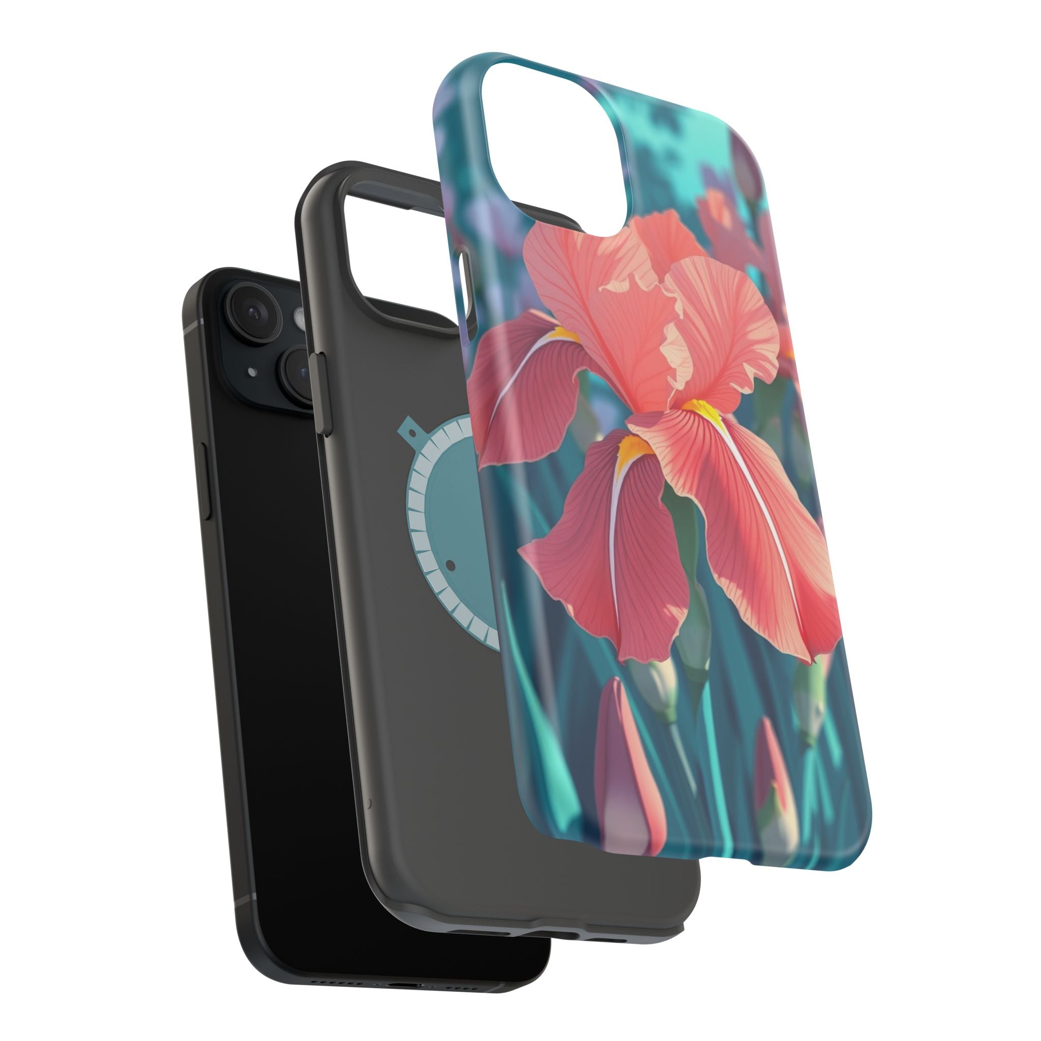 iPhone Teal And Coral Iris Garden Bold Modern Everyday Snap Case · iPhone Case