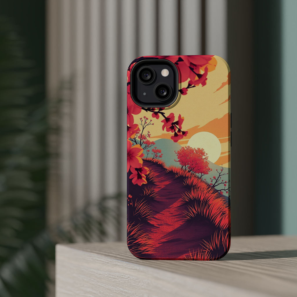 iPhone Sunset Amber And Peach Blossom Trail Soft iPhone 15 Finish · iPhone Case