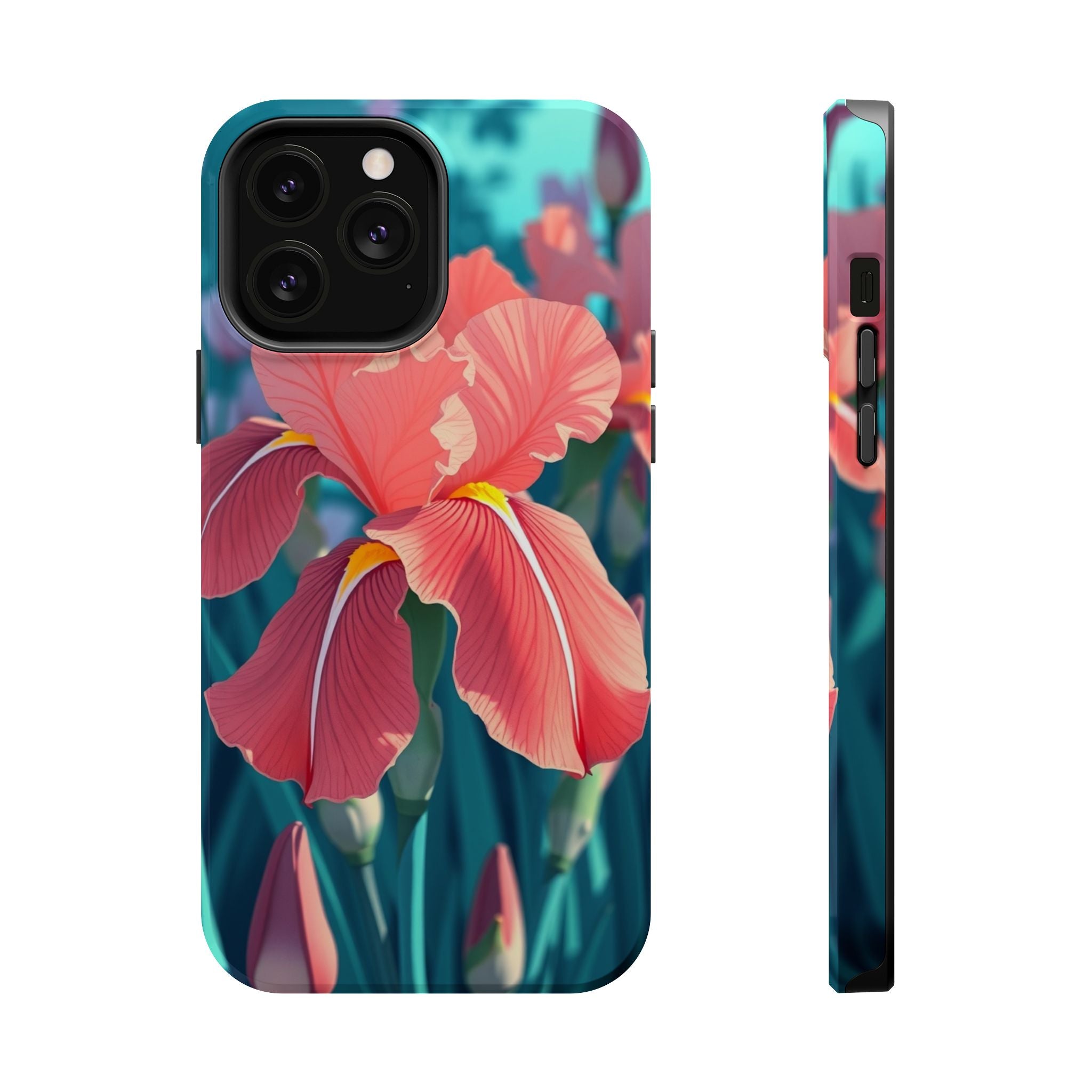 iPhone Teal And Coral Iris Garden Bold Modern Everyday Snap Case · iPhone Case