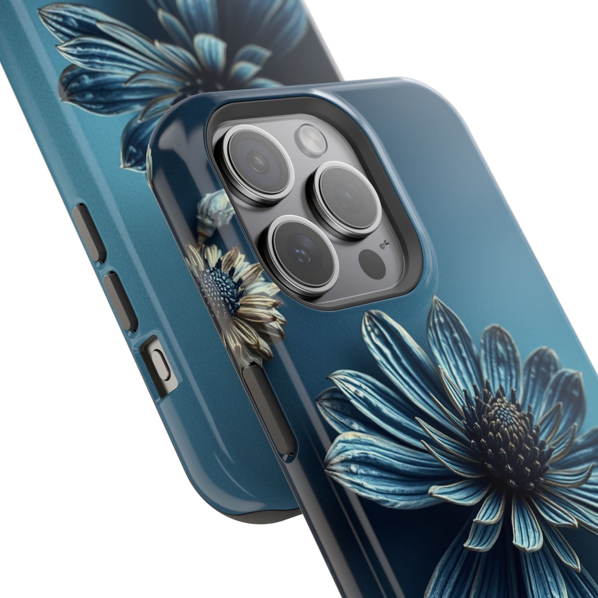 iPhone Midnight Blue And Silver Dried Flower Flat Lay iPhone 15 · iPhone Case
