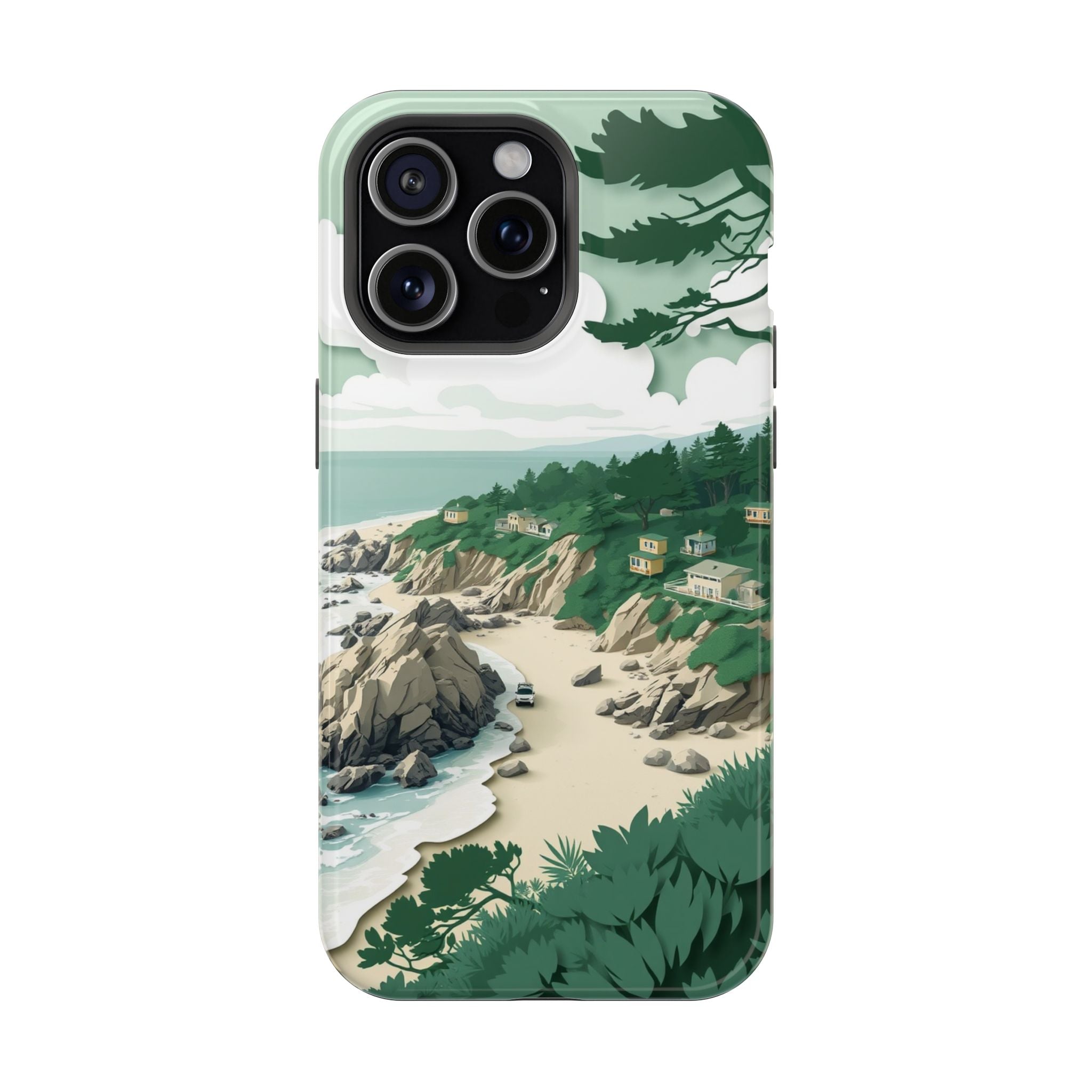 iPhone Pebble Beach Paper Cut Art Bold Modern Everyday Snap Case · iPhone Case