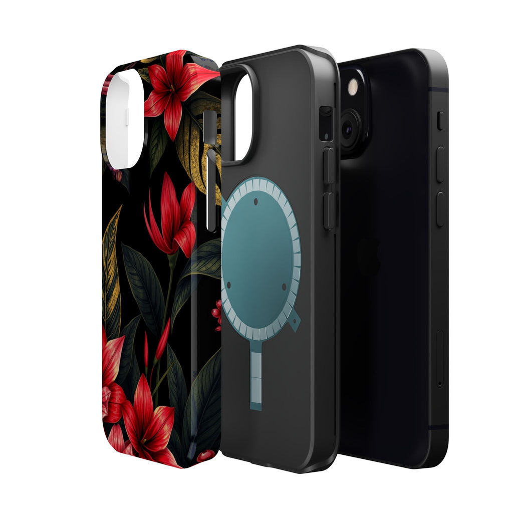 iPhone Black And Crimson Jungle Floral Slim Everyday Designer Case · iPhone Case