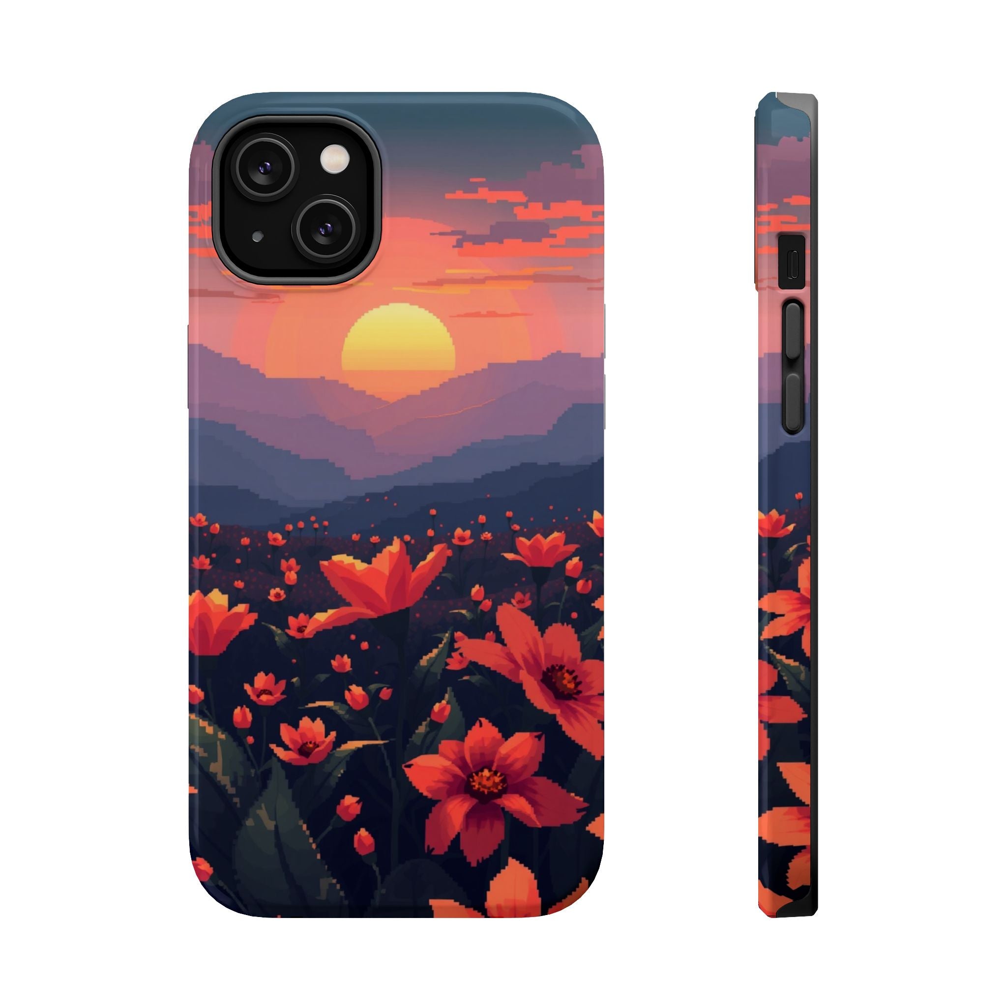 iPhone Sunset Amber And Peach Floral Geometric Soft iPhone Finish · iPhone Case