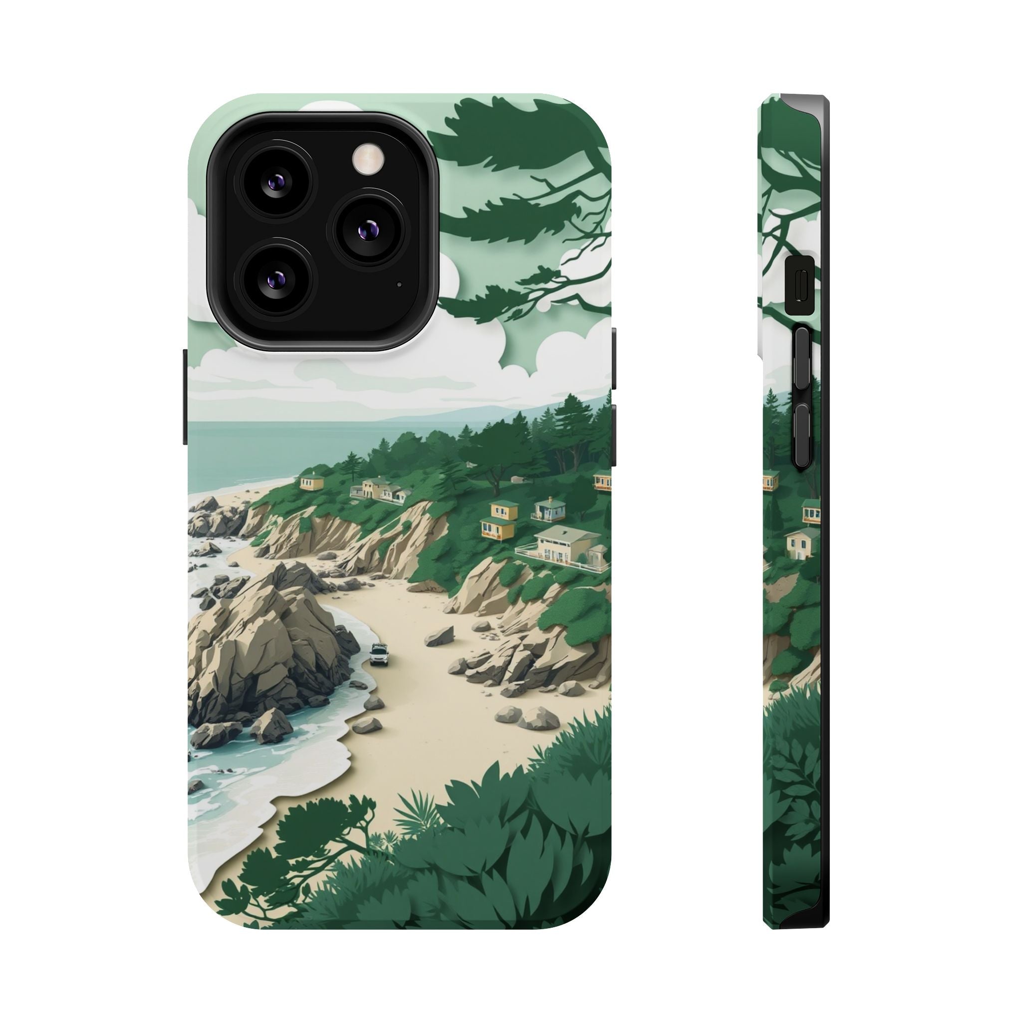 iPhone Pebble Beach Paper Cut Art Bold Modern Everyday Snap Case · iPhone Case