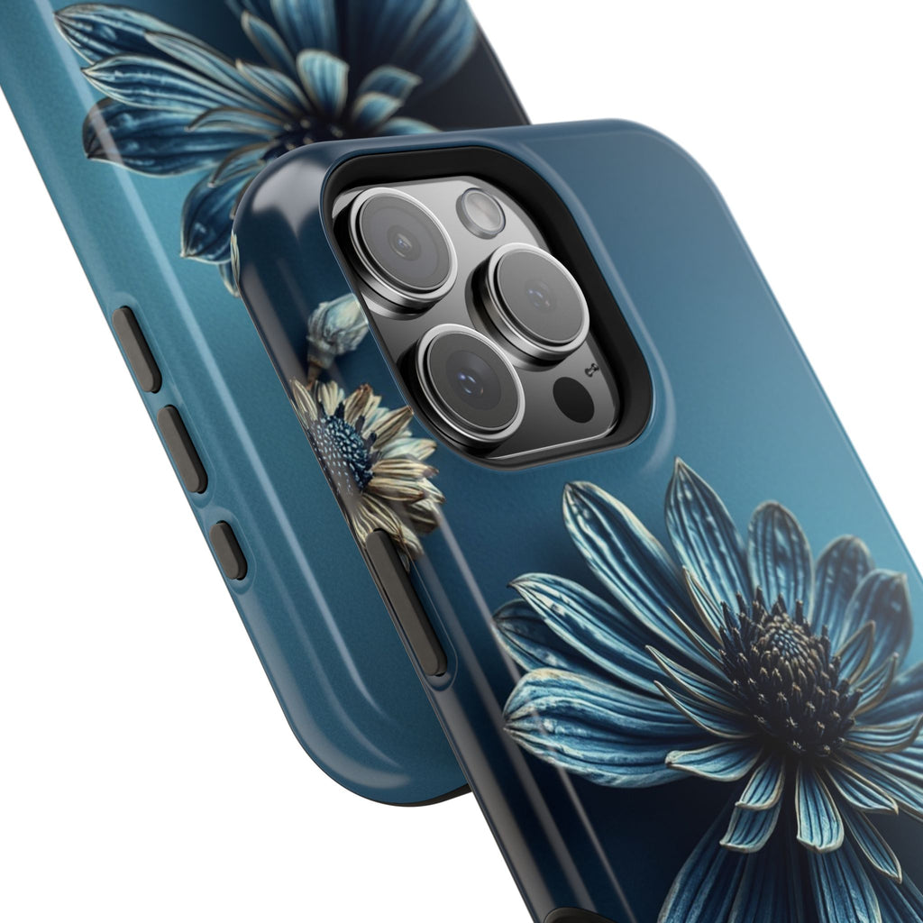 iPhone Midnight Blue And Silver Dried Flower Flat Lay iPhone 15 · iPhone Case