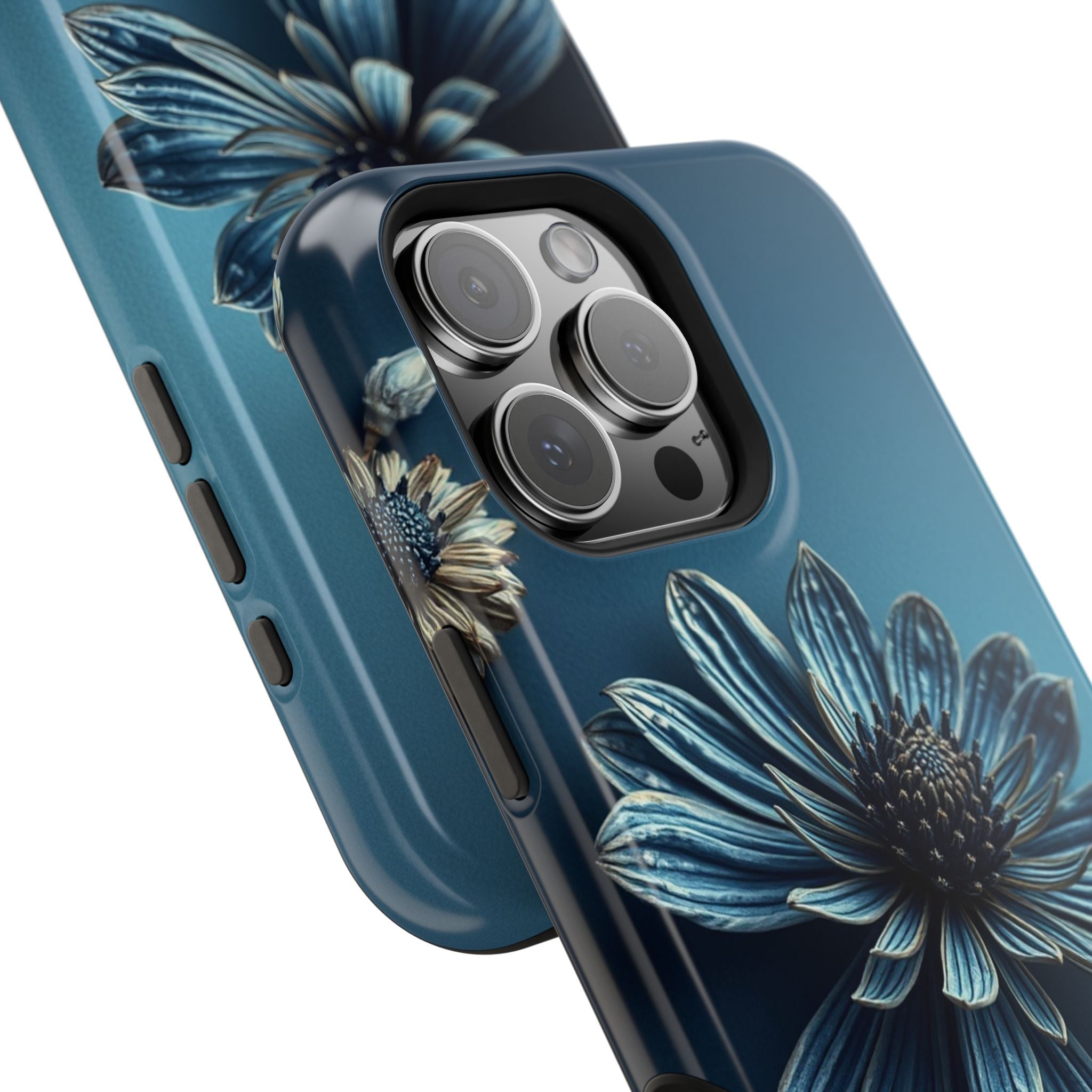 iPhone Midnight Blue And Silver Dried Flower Flat Lay iPhone 15 · iPhone Case