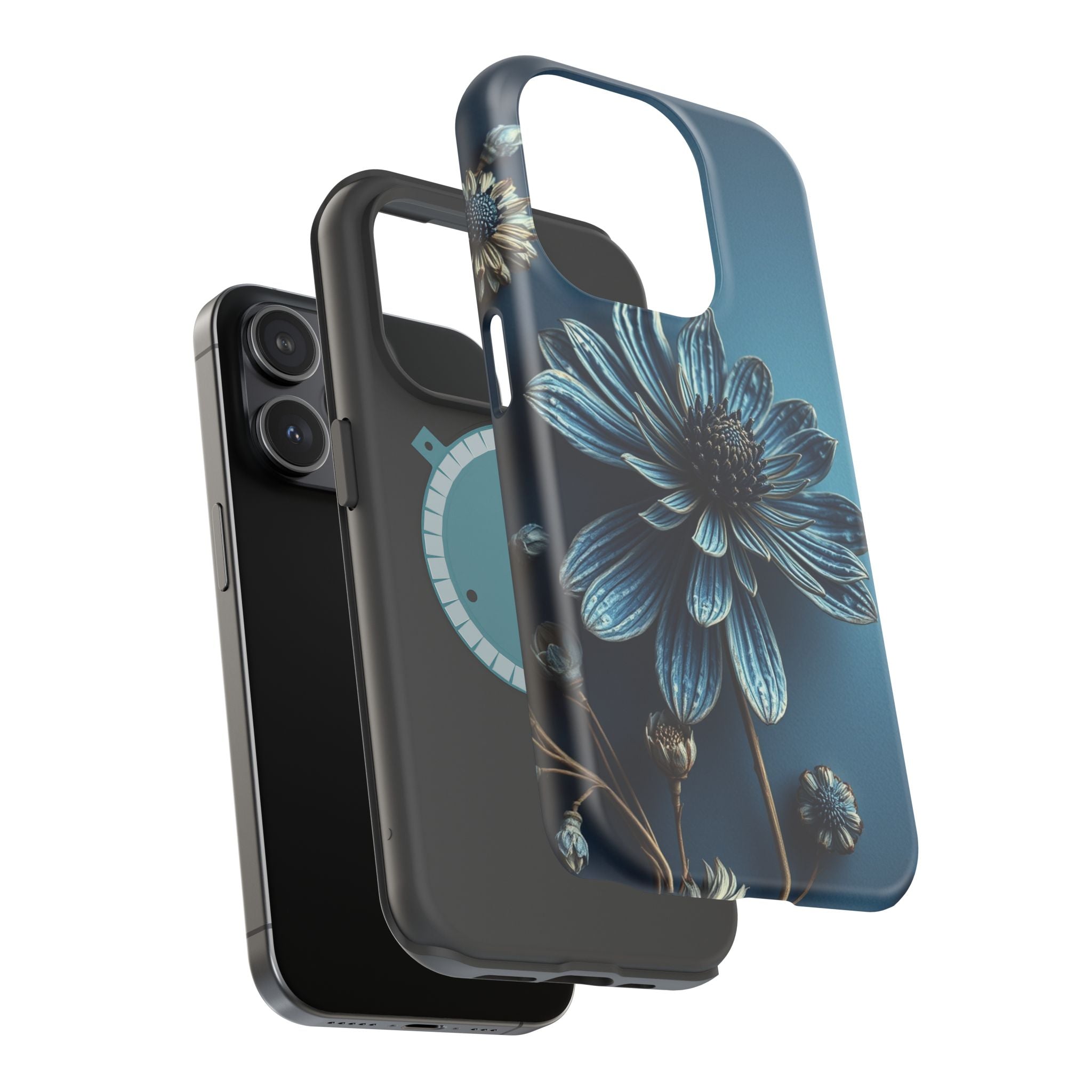 iPhone Midnight Blue And Silver Dried Flower Flat Lay iPhone 15 · iPhone Case