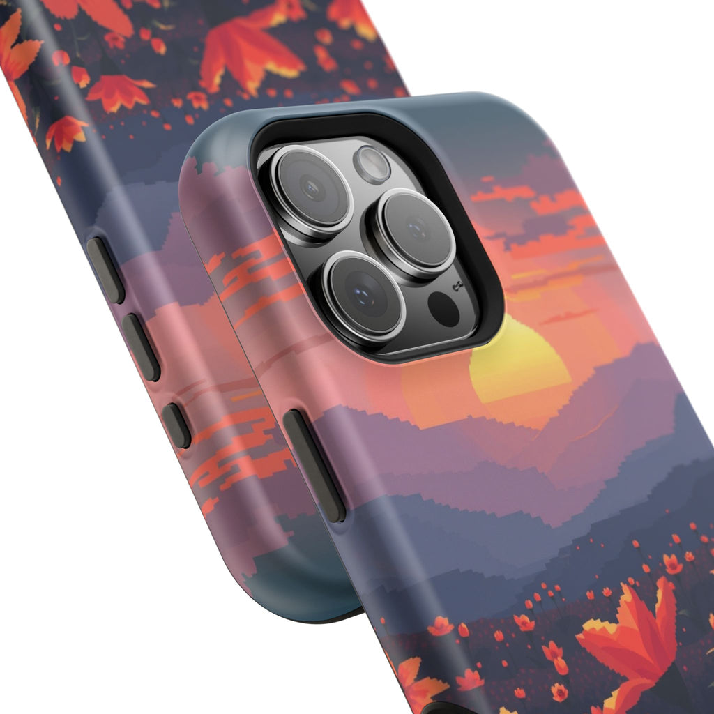 iPhone Sunset Amber And Peach Floral Geometric Soft iPhone Finish · iPhone Case