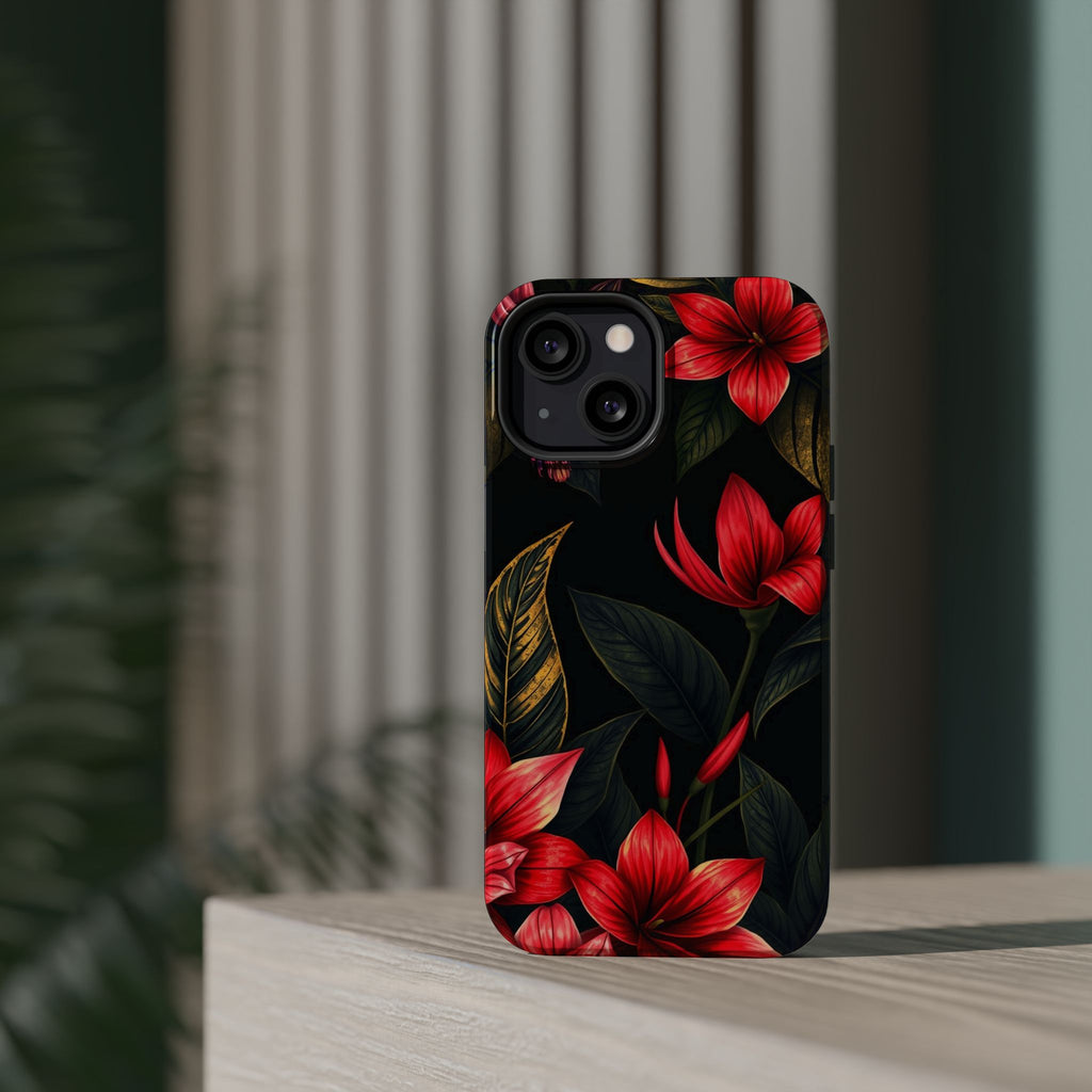 iPhone Black And Crimson Jungle Floral Slim Everyday Designer Case · iPhone Case