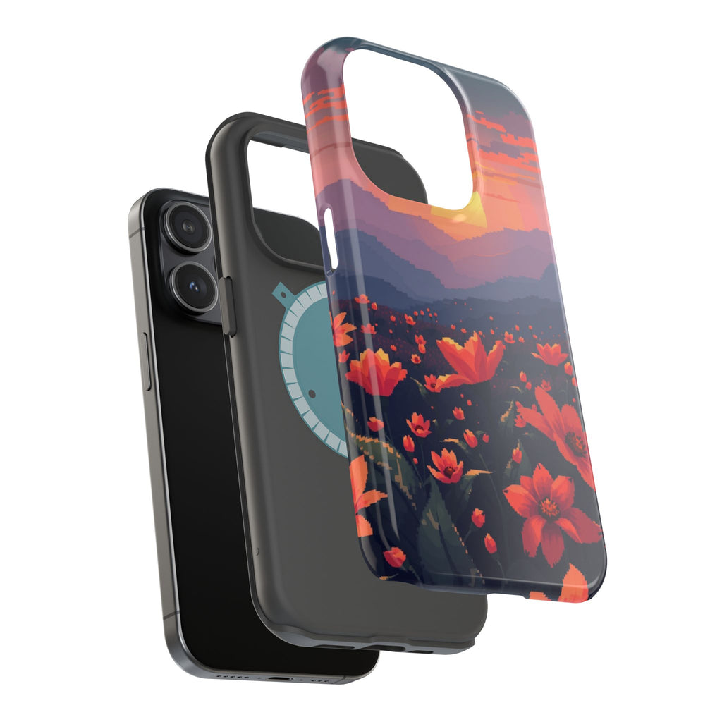 iPhone Sunset Amber And Peach Floral Geometric Soft iPhone Finish · iPhone Case