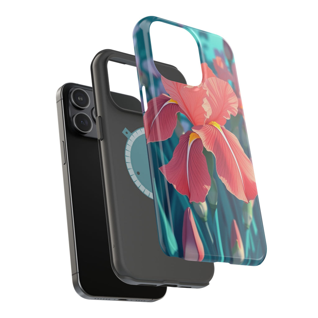 iPhone Teal And Coral Iris Garden Bold Modern Everyday Snap Case · iPhone Case