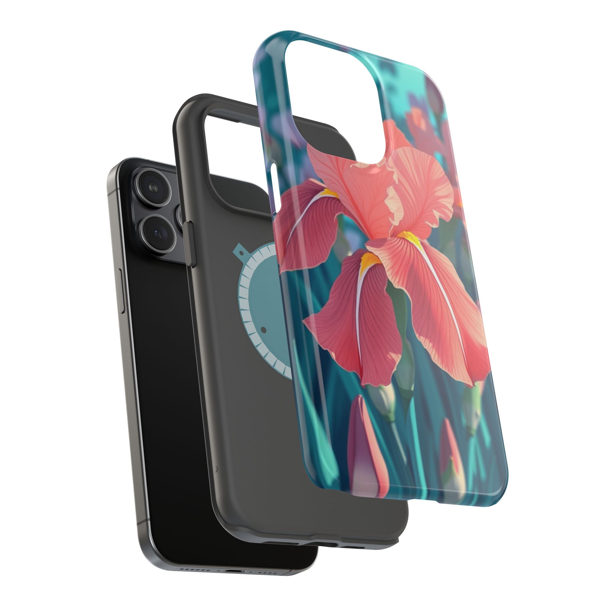 iPhone Teal And Coral Iris Garden Bold Modern Everyday Snap Case · iPhone Case