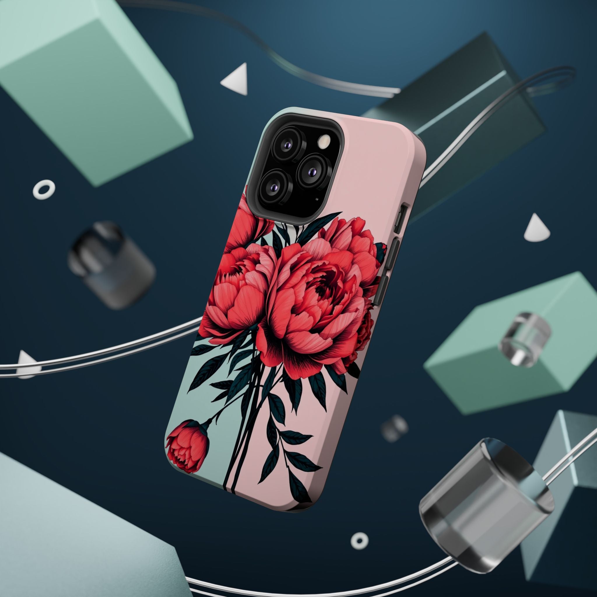 iPhone Teal And Coral Peony Bouquet Artistic Everyday Cas Slim Snap Case · iPhon