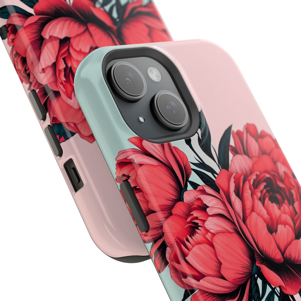 iPhone Teal And Coral Peony Bouquet Artistic Everyday Cas Slim Snap Case · iPhon
