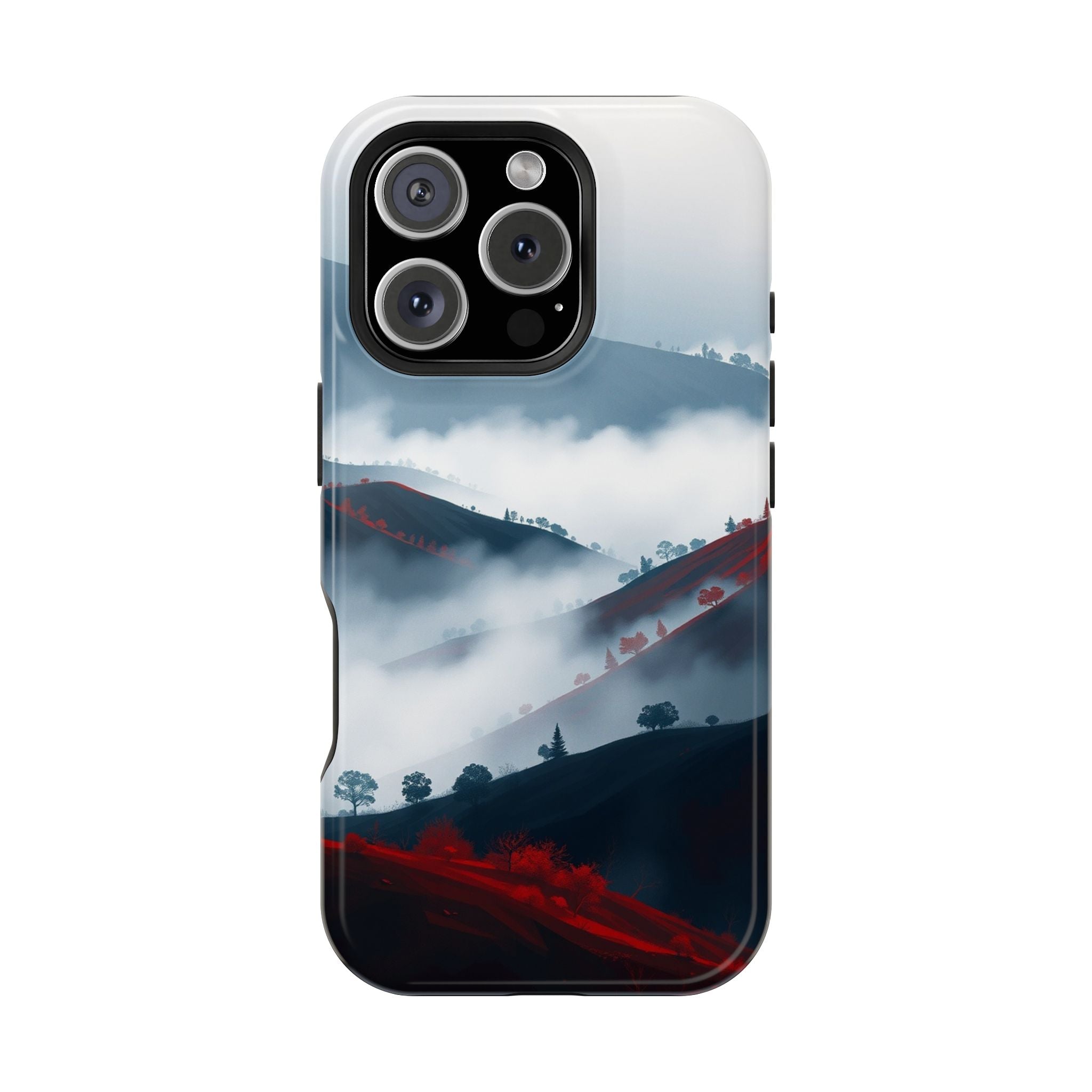 iPhone Black And Crimson Fog Rolling Over Hills Soft iPhone Finish · iPhone Case