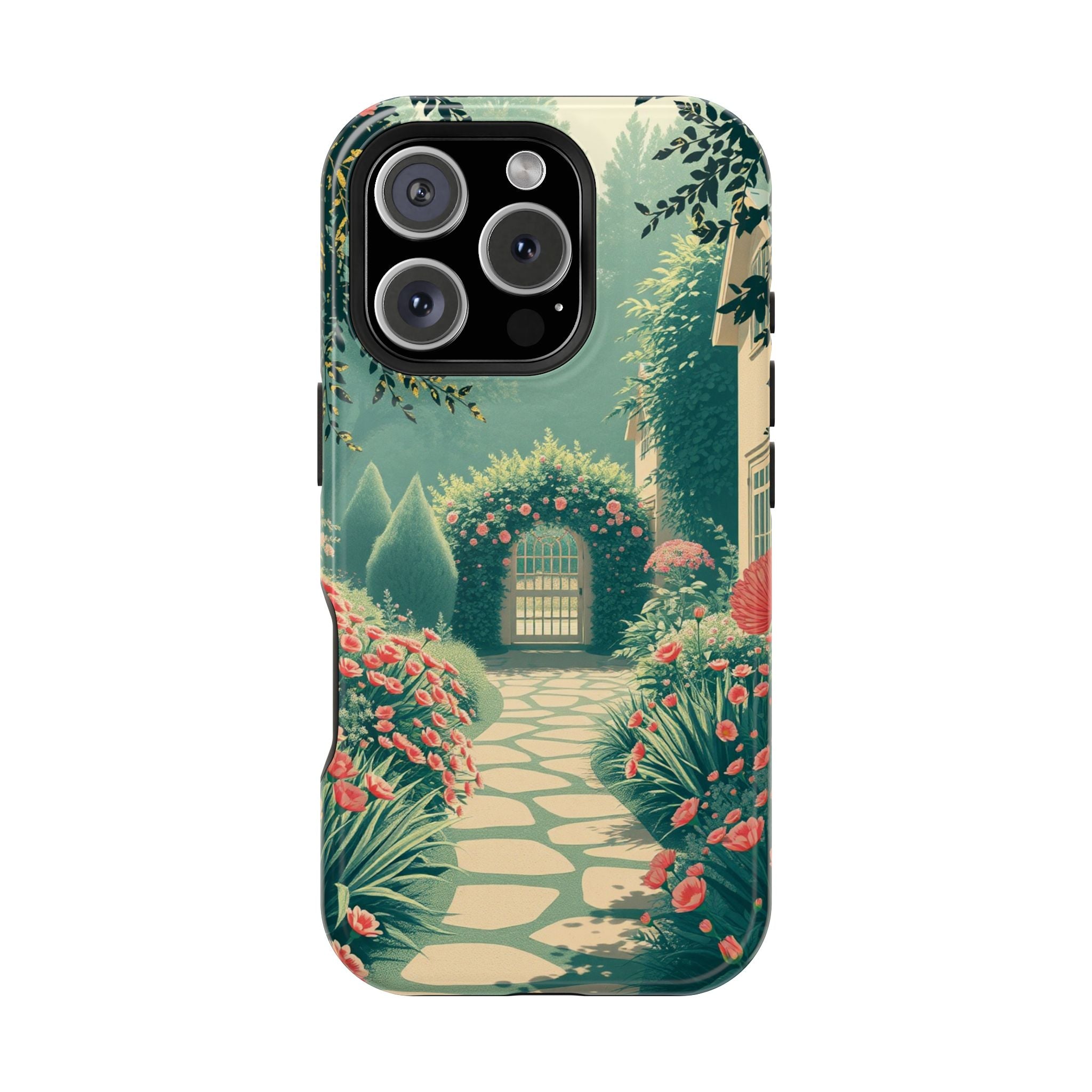 iPhone Teal And Coral Cottage Garden Slim Everyday Designer Case · iPhone Case