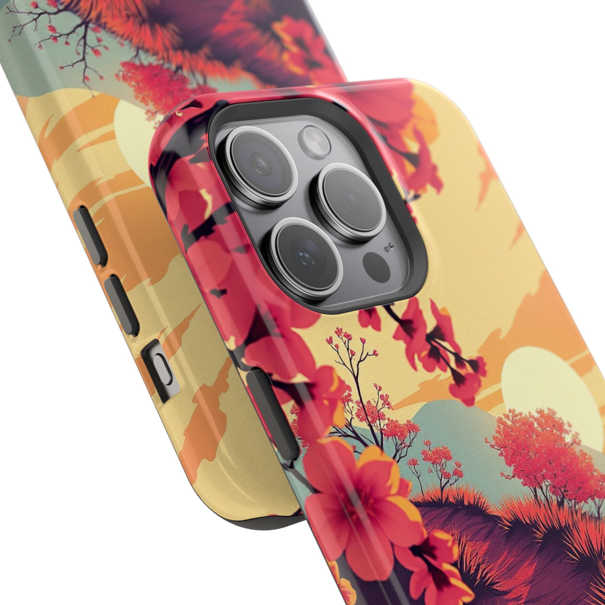 iPhone Sunset Amber And Peach Blossom Trail Soft iPhone 15 Finish · iPhone Case