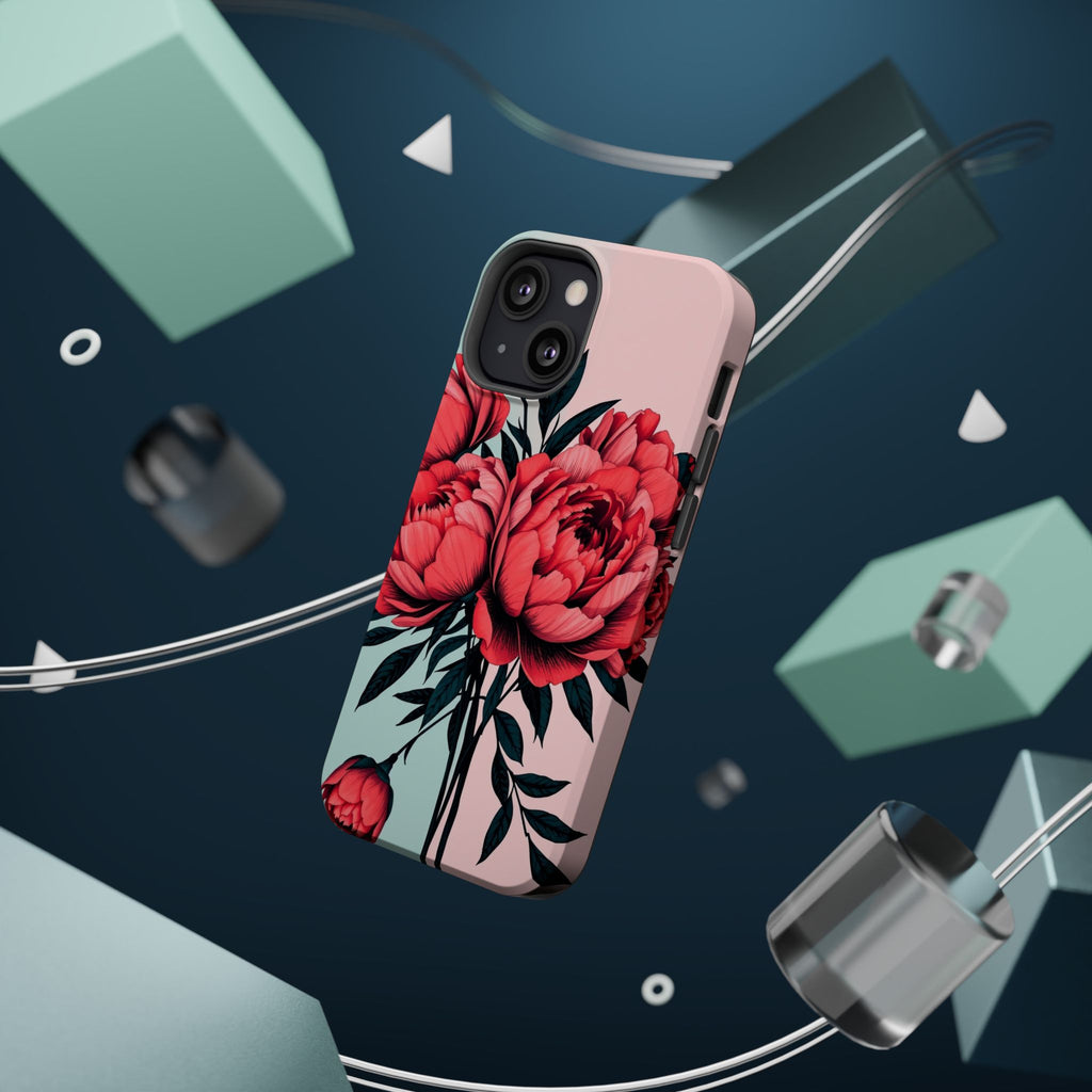 iPhone Teal And Coral Peony Bouquet Artistic Everyday Cas Slim Snap Case · iPhon