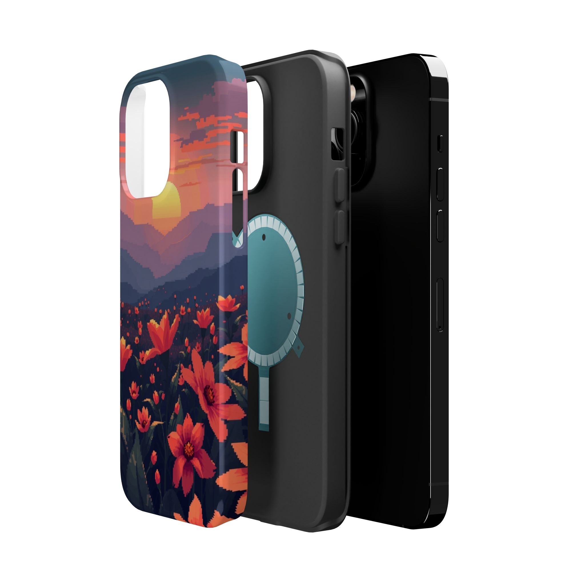 iPhone Sunset Amber And Peach Floral Geometric Soft iPhone Finish · iPhone Case