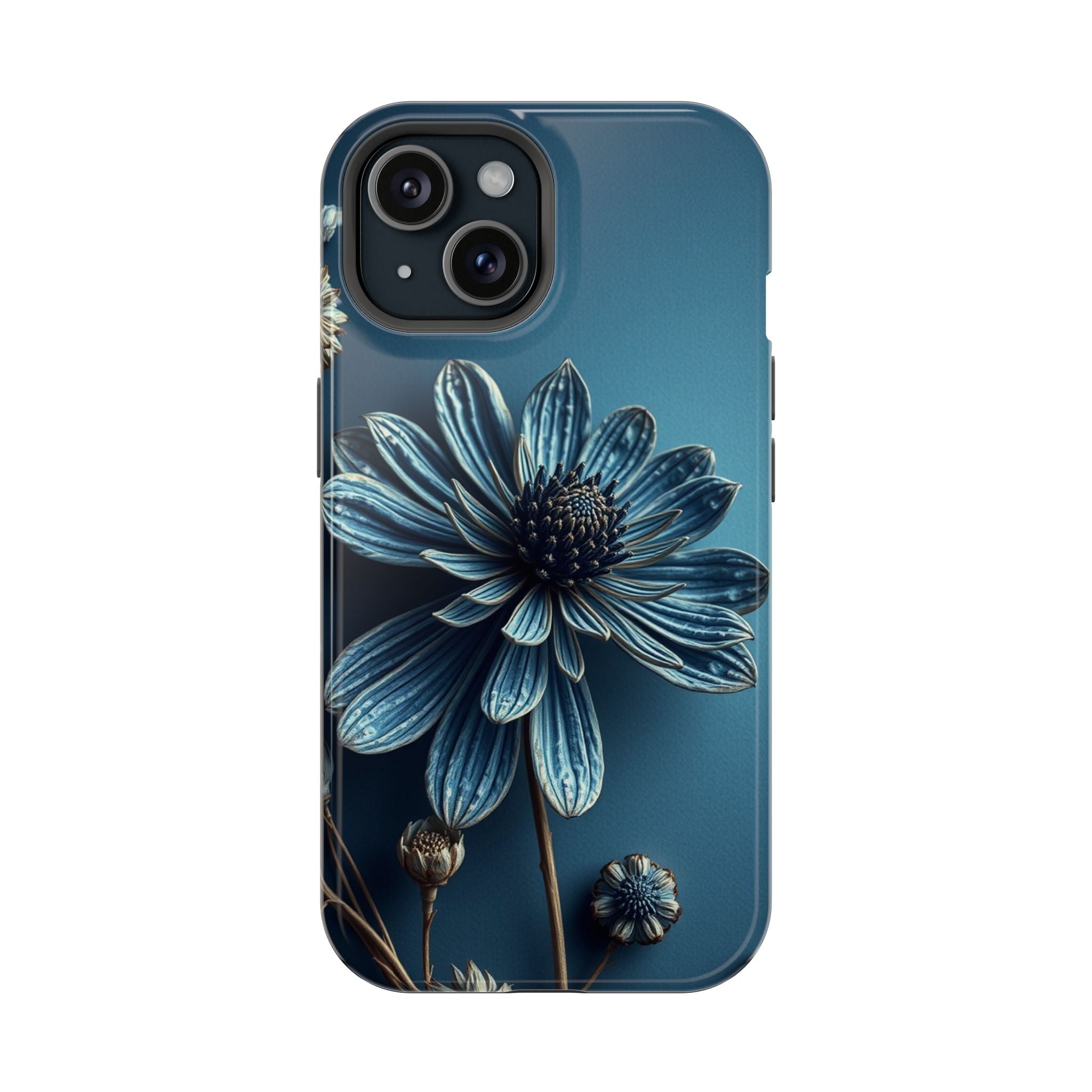 iPhone Midnight Blue And Silver Dried Flower Flat Lay iPhone 15 · iPhone Case