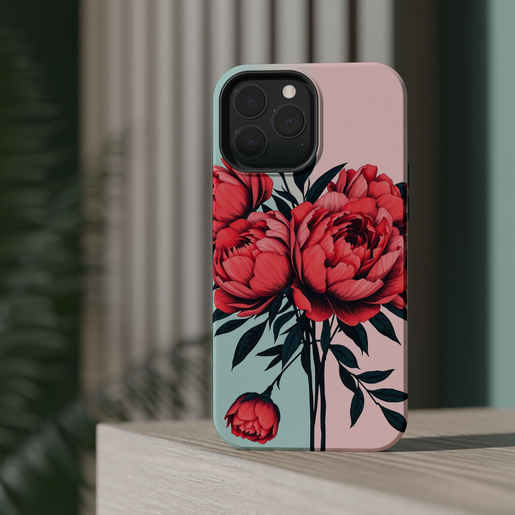 iPhone Teal And Coral Peony Bouquet Artistic Everyday Cas Slim Snap Case · iPhon