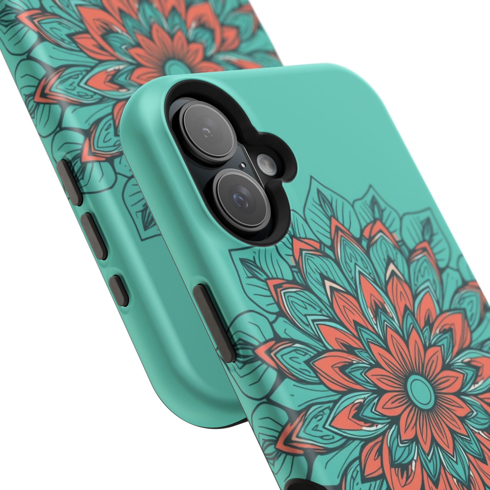 iPhone Teal And Coral Floral Mandala Slim Everyday Designer Case · iPhone Case