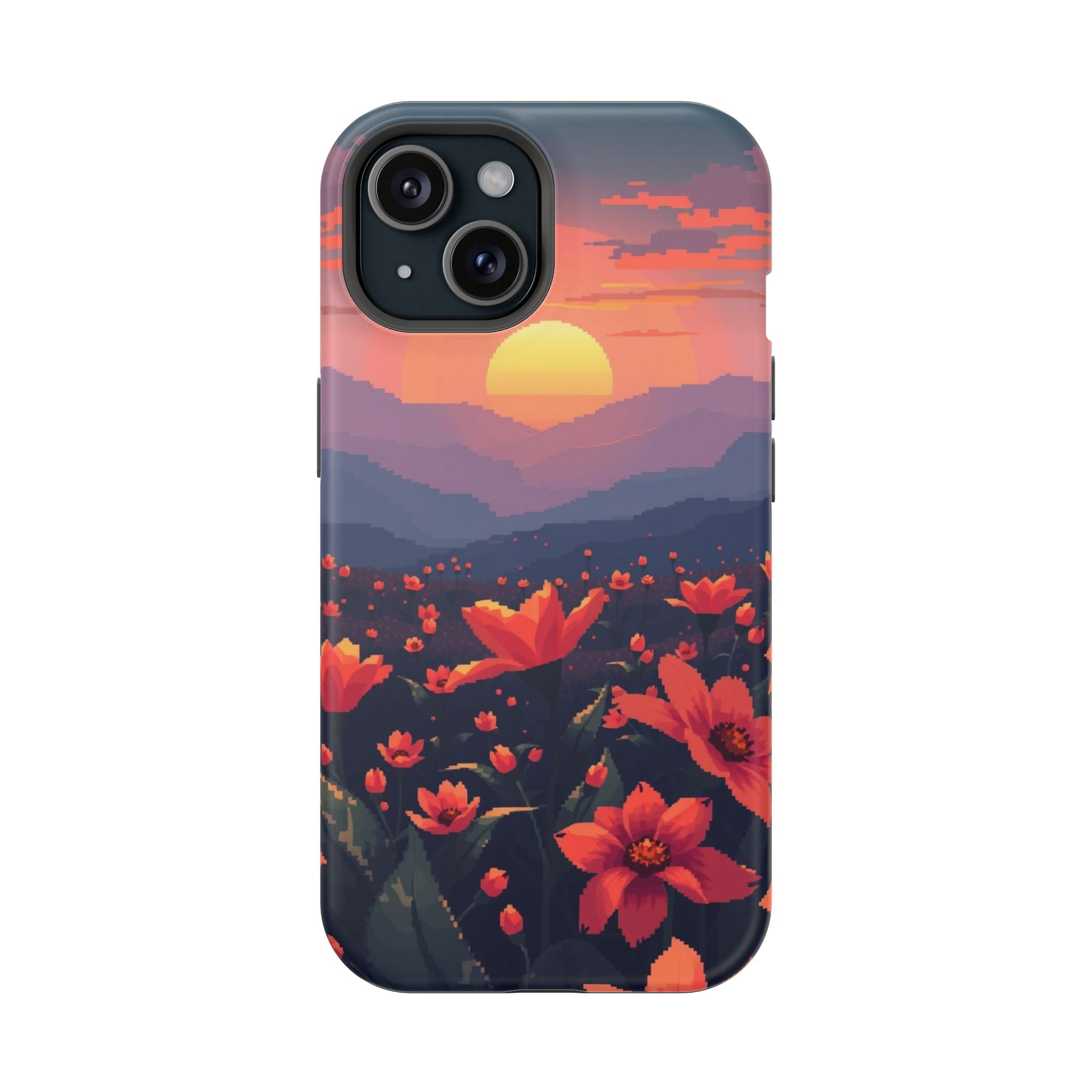 iPhone Sunset Amber And Peach Floral Geometric Soft iPhone Finish · iPhone Case