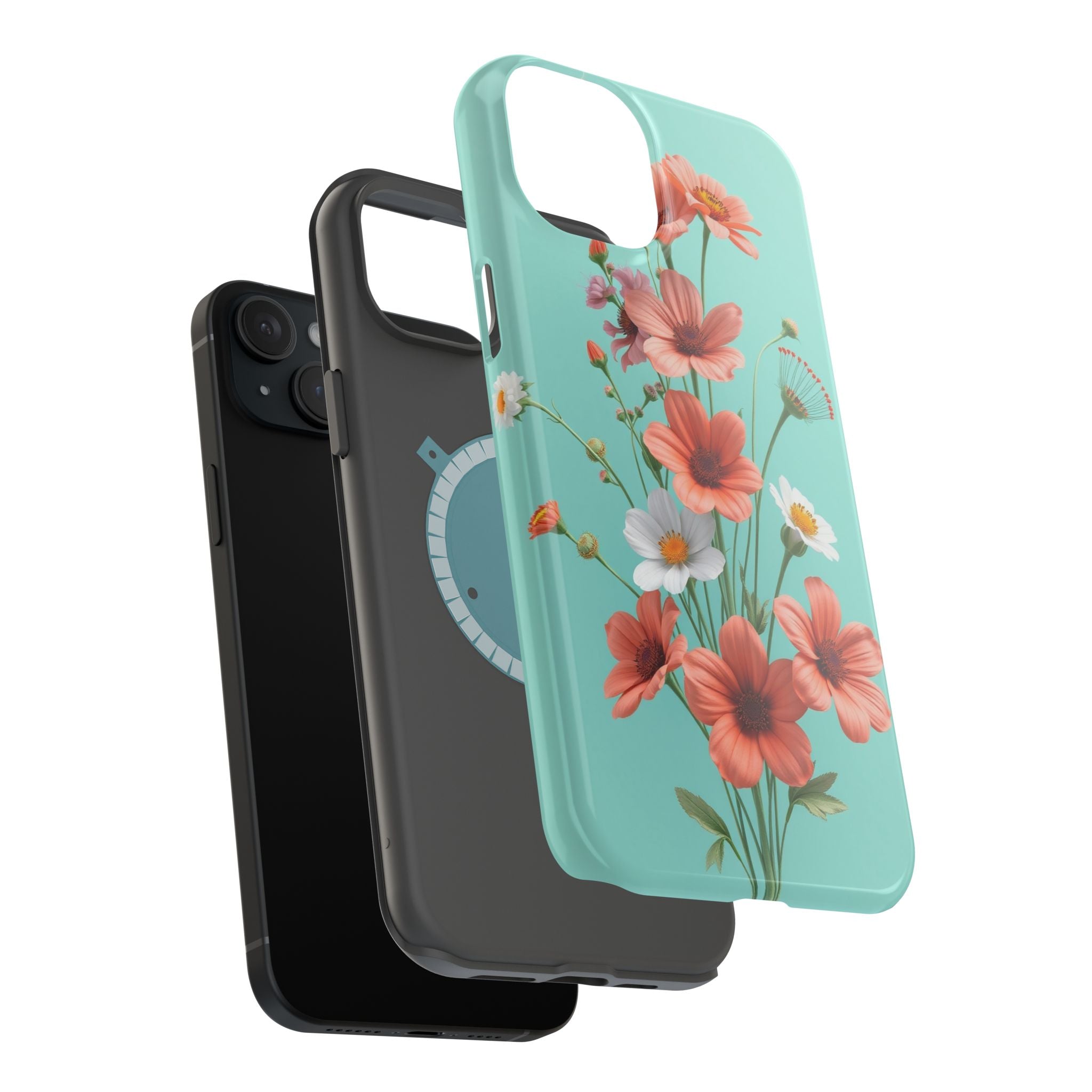 iPhone Teal And Coral Wildflower Bunch Slim Everyday Designer Case · iPhone Case