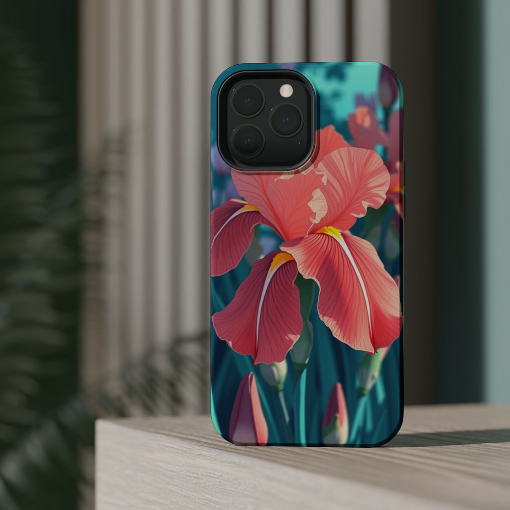iPhone Teal And Coral Iris Garden Bold Modern Everyday Snap Case · iPhone Case