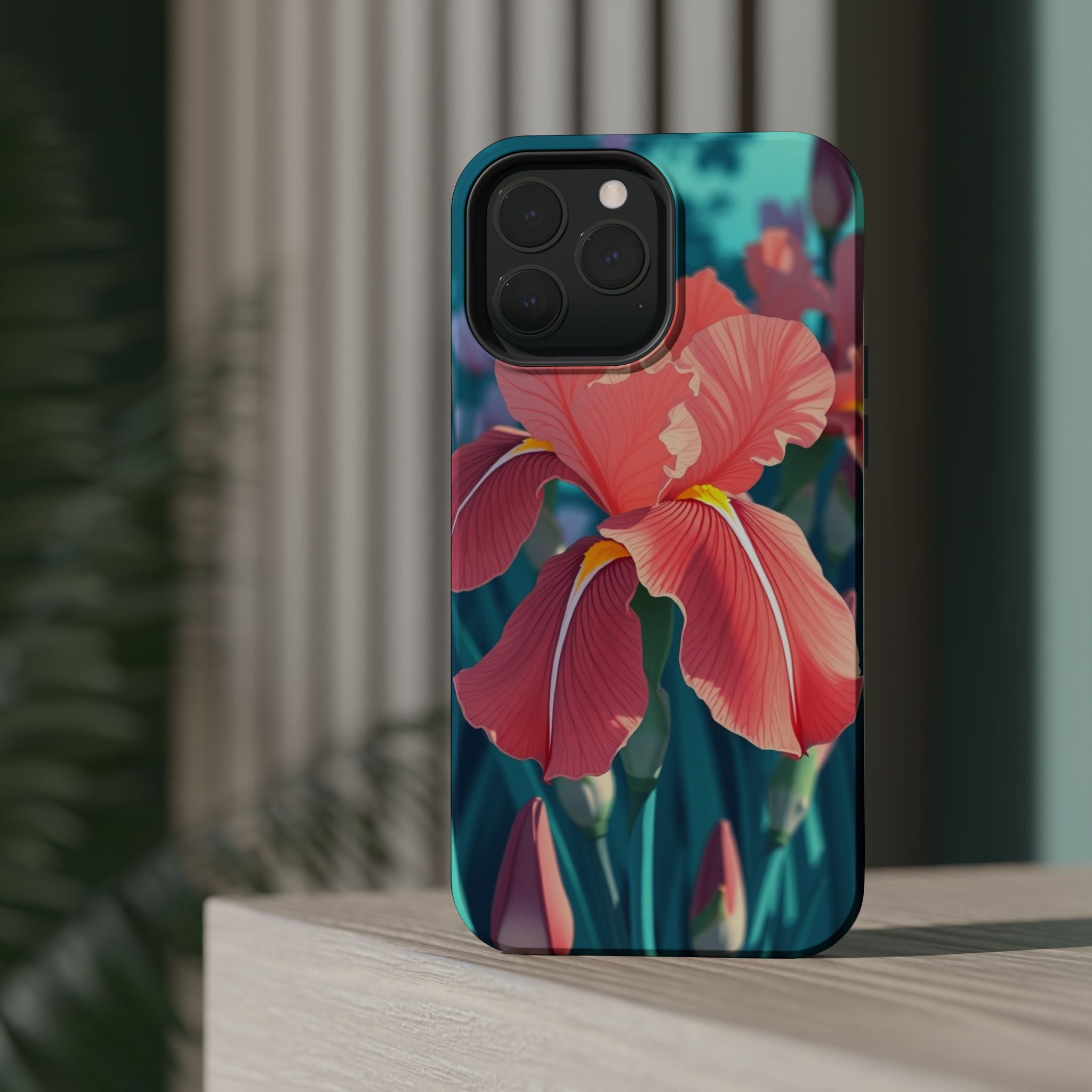 iPhone Teal And Coral Iris Garden Bold Modern Everyday Snap Case · iPhone Case