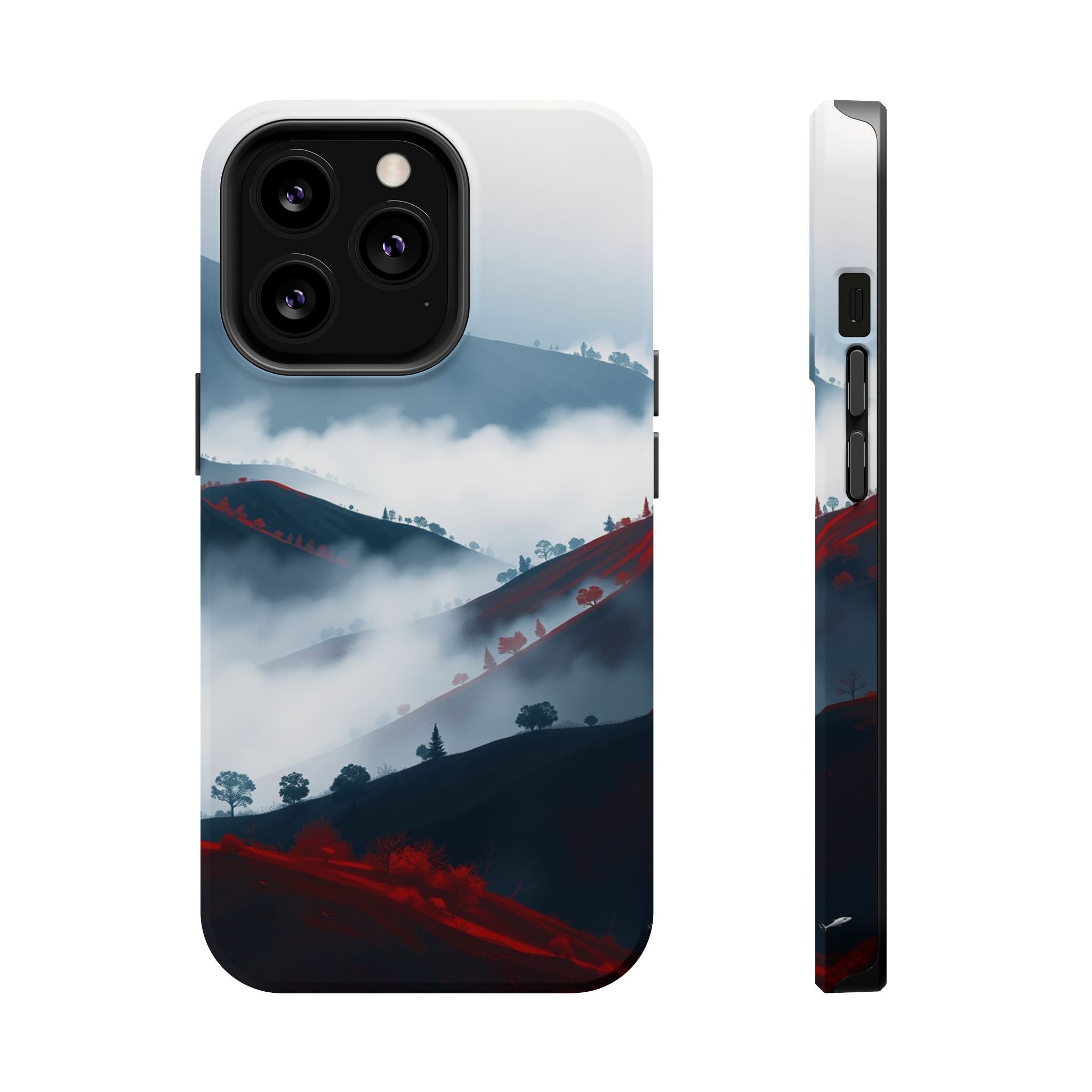 iPhone Black And Crimson Fog Rolling Over Hills Soft iPhone Finish · iPhone Case