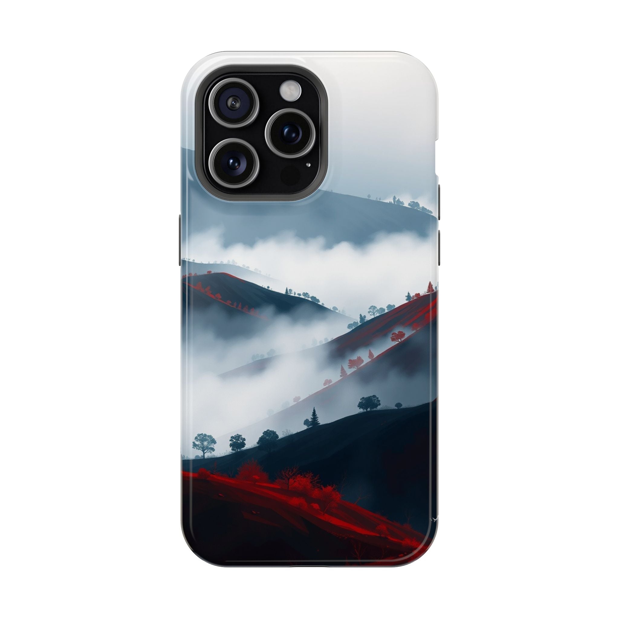 iPhone Black And Crimson Fog Rolling Over Hills Soft iPhone Finish · iPhone Case
