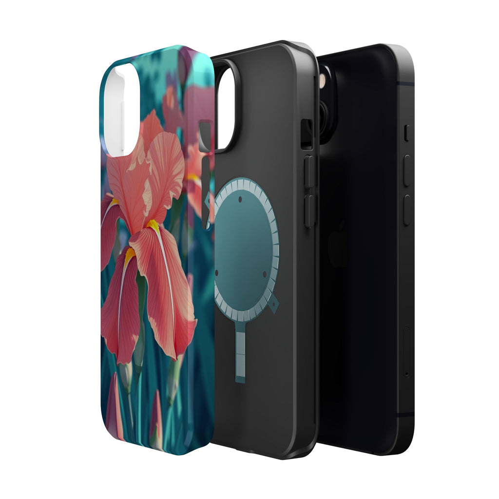 iPhone Teal And Coral Iris Garden Bold Modern Everyday Snap Case · iPhone Case