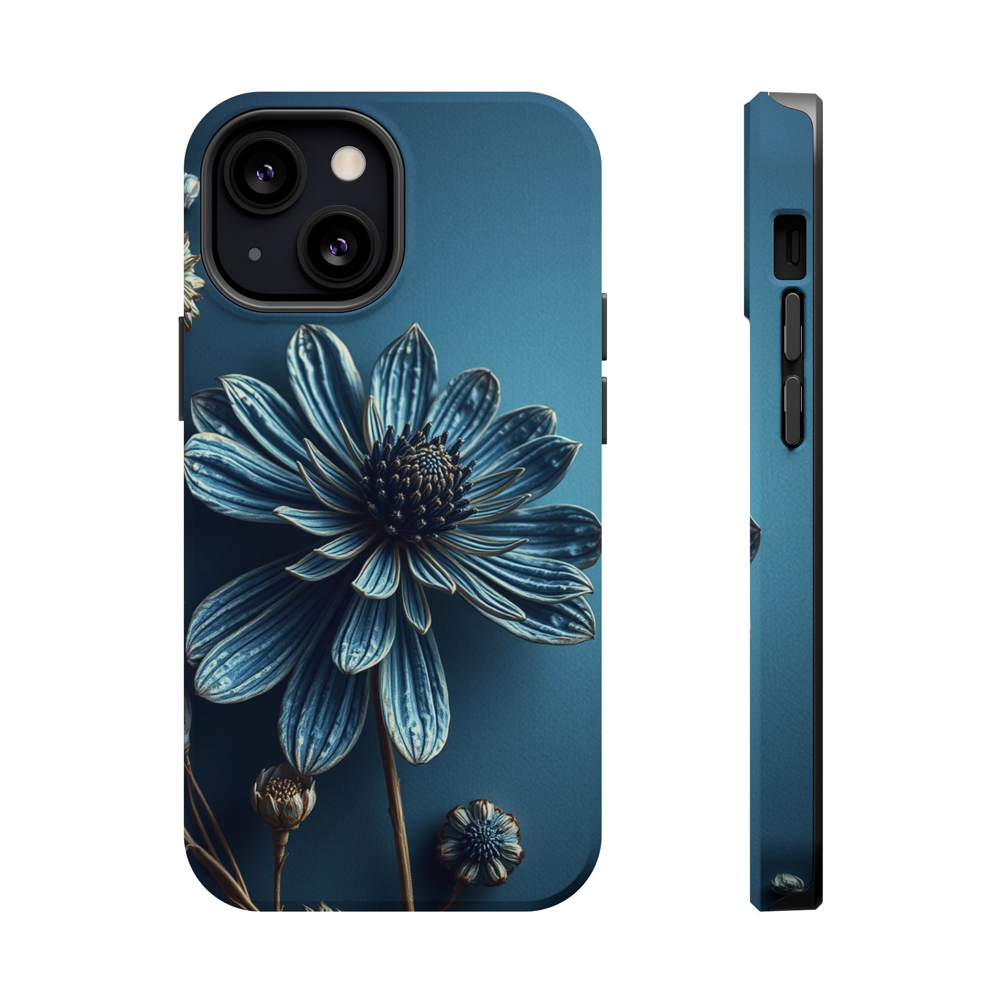 iPhone Midnight Blue And Silver Dried Flower Flat Lay iPhone 15 · iPhone Case