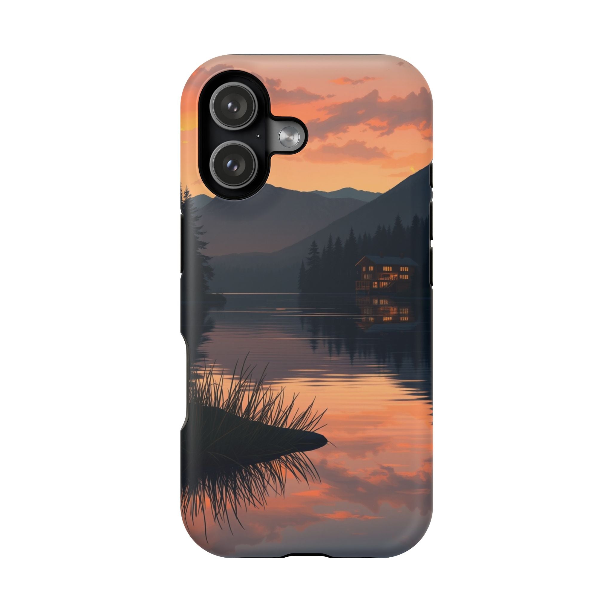 iPhone Sunset Amber And Peach Lake at Twilight Soft iPhone Finish · iPhone Case