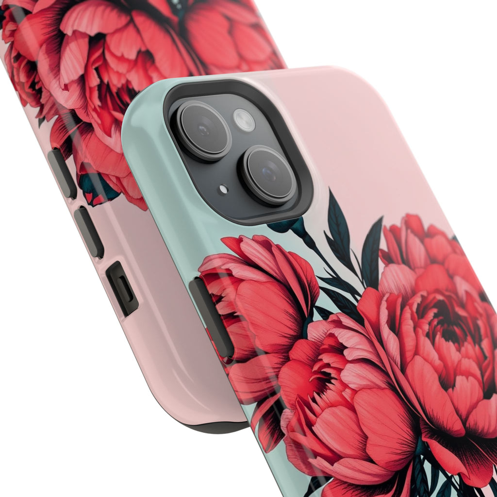 iPhone Teal And Coral Peony Bouquet Artistic Everyday Cas Slim Snap Case · iPhon