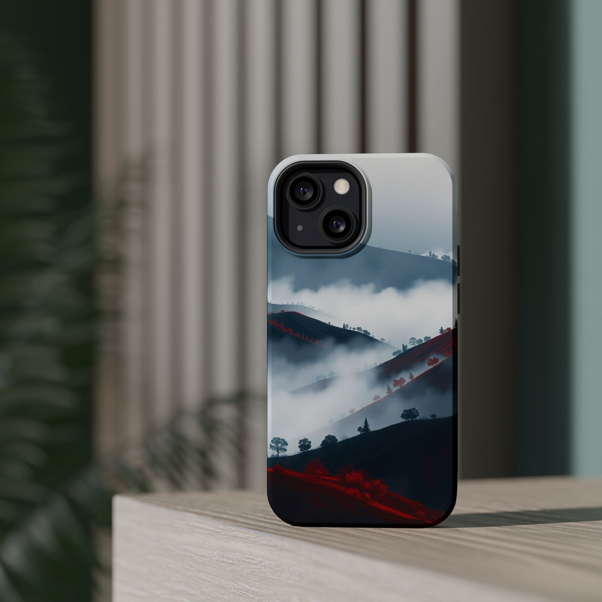 iPhone Black And Crimson Fog Rolling Over Hills Soft iPhone Finish · iPhone Case