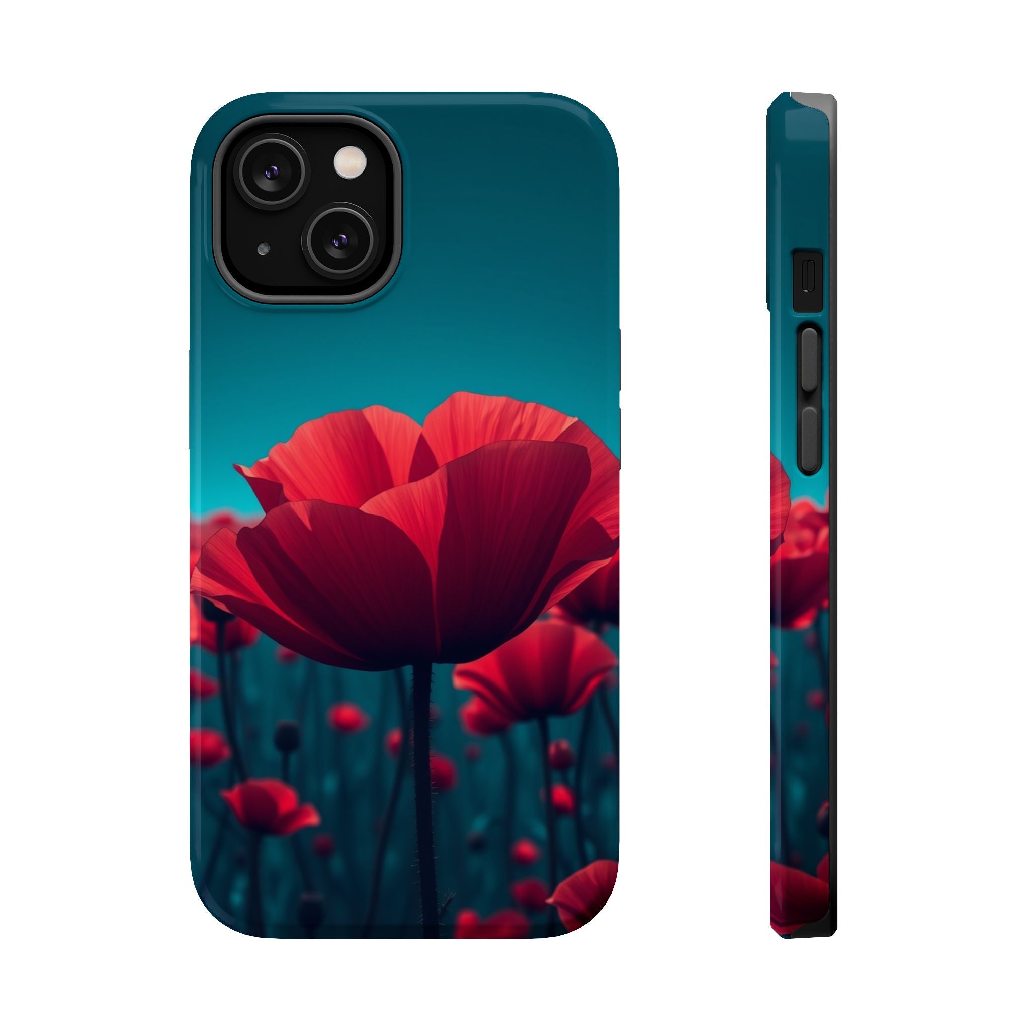 iPhone Teal And Coral Poppy Field Bold Modern Everyday Snap Case · iPhone Case