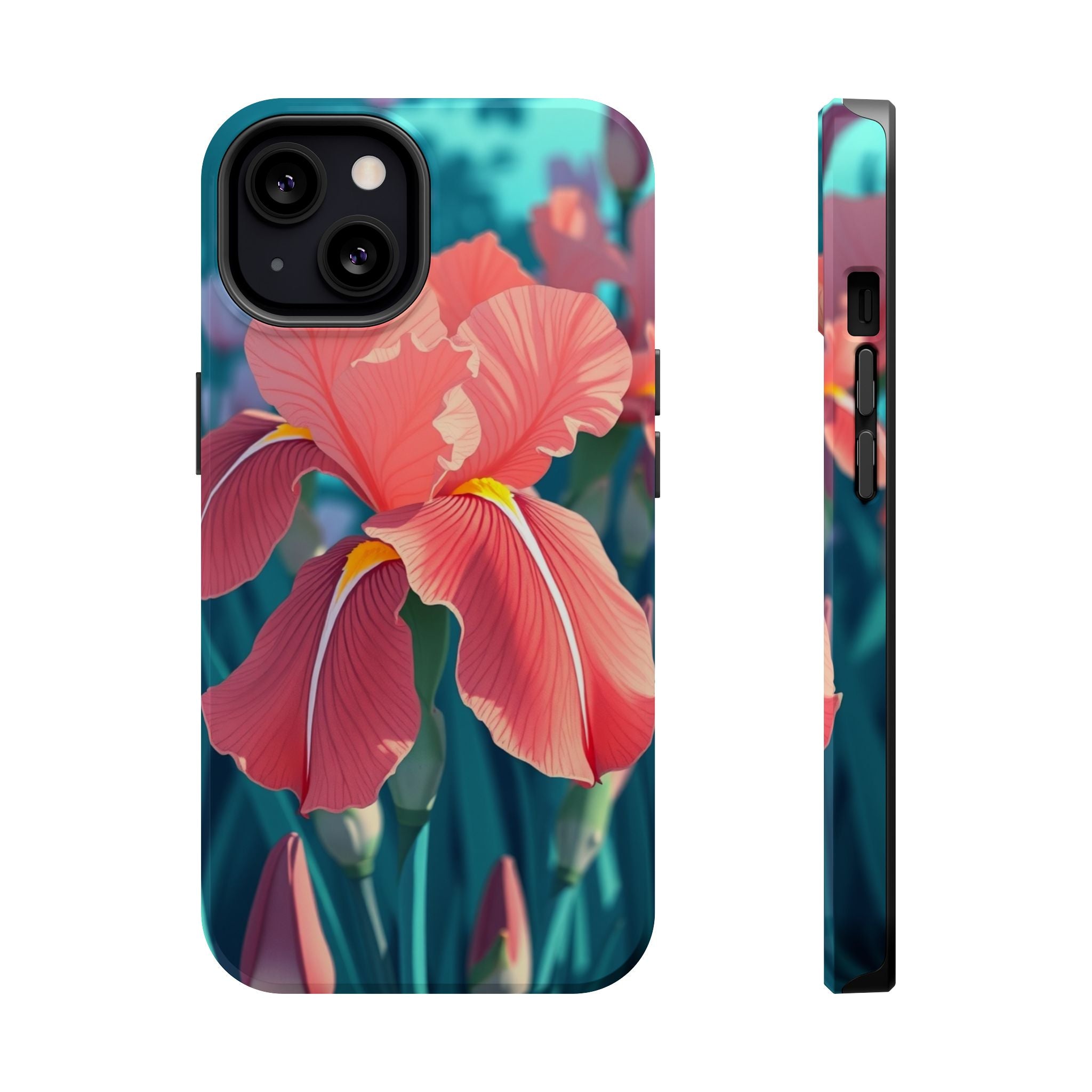 iPhone Teal And Coral Iris Garden Bold Modern Everyday Snap Case · iPhone Case