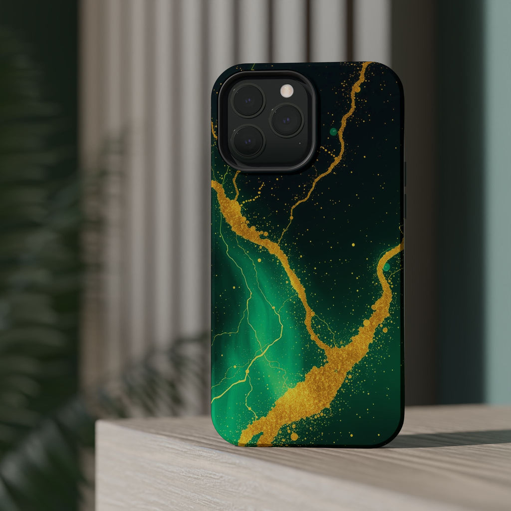 iPhone Emerald Green And Gold Petal Storm Slim iPhone Everyday Designer · iPhone