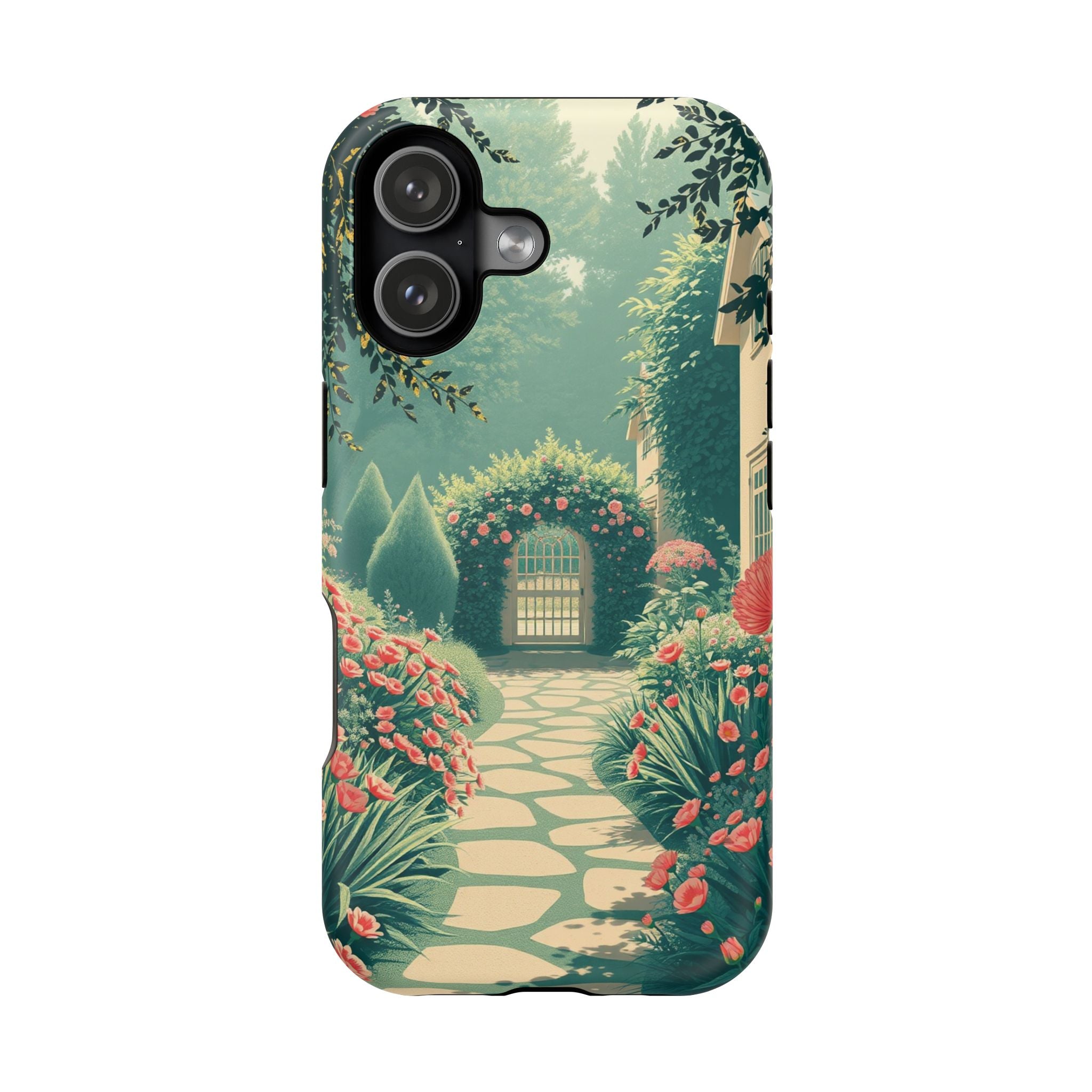 iPhone Teal And Coral Cottage Garden Slim Everyday Designer Case · iPhone Case