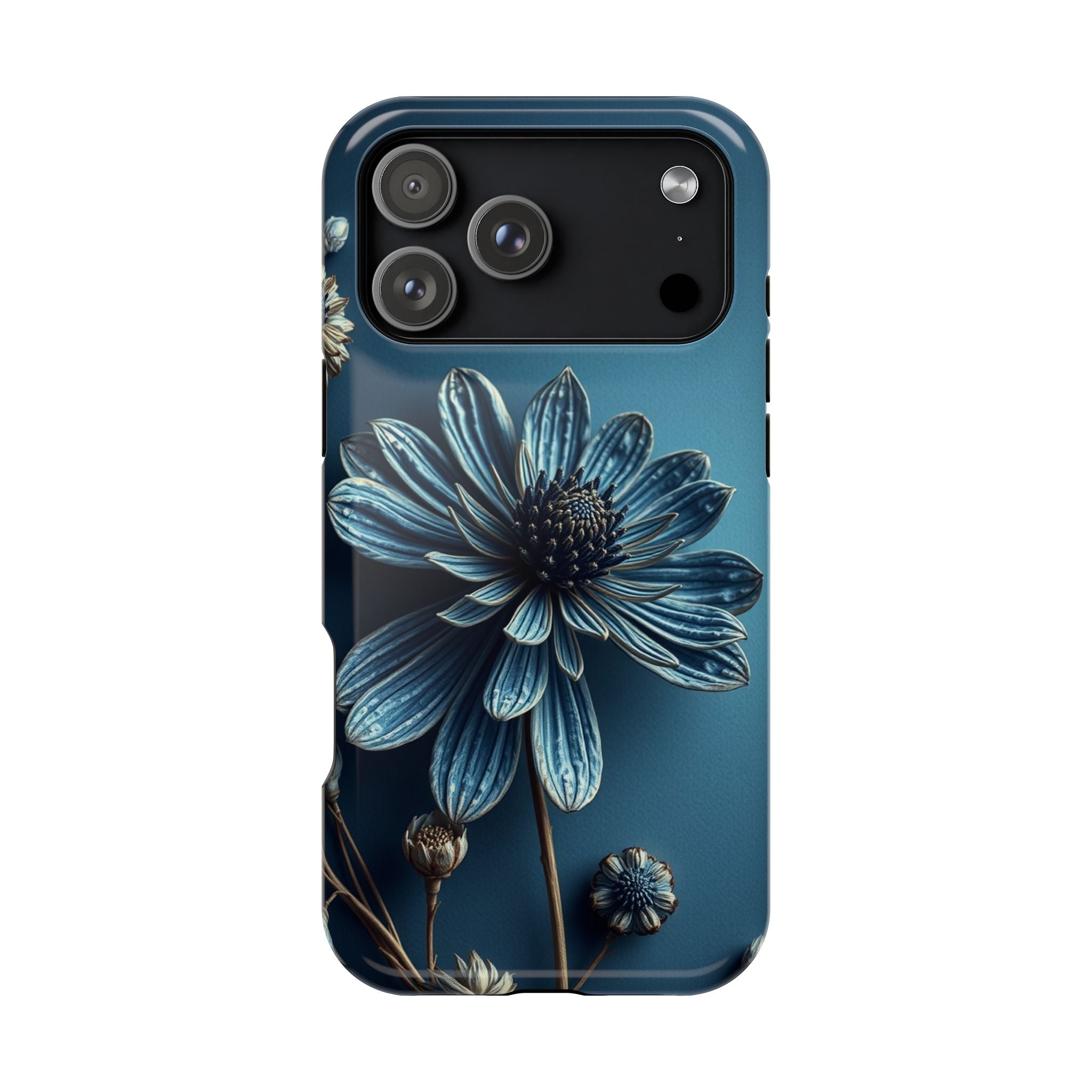 iPhone Midnight Blue And Silver Dried Flower Flat Lay iPhone 15 · iPhone Case