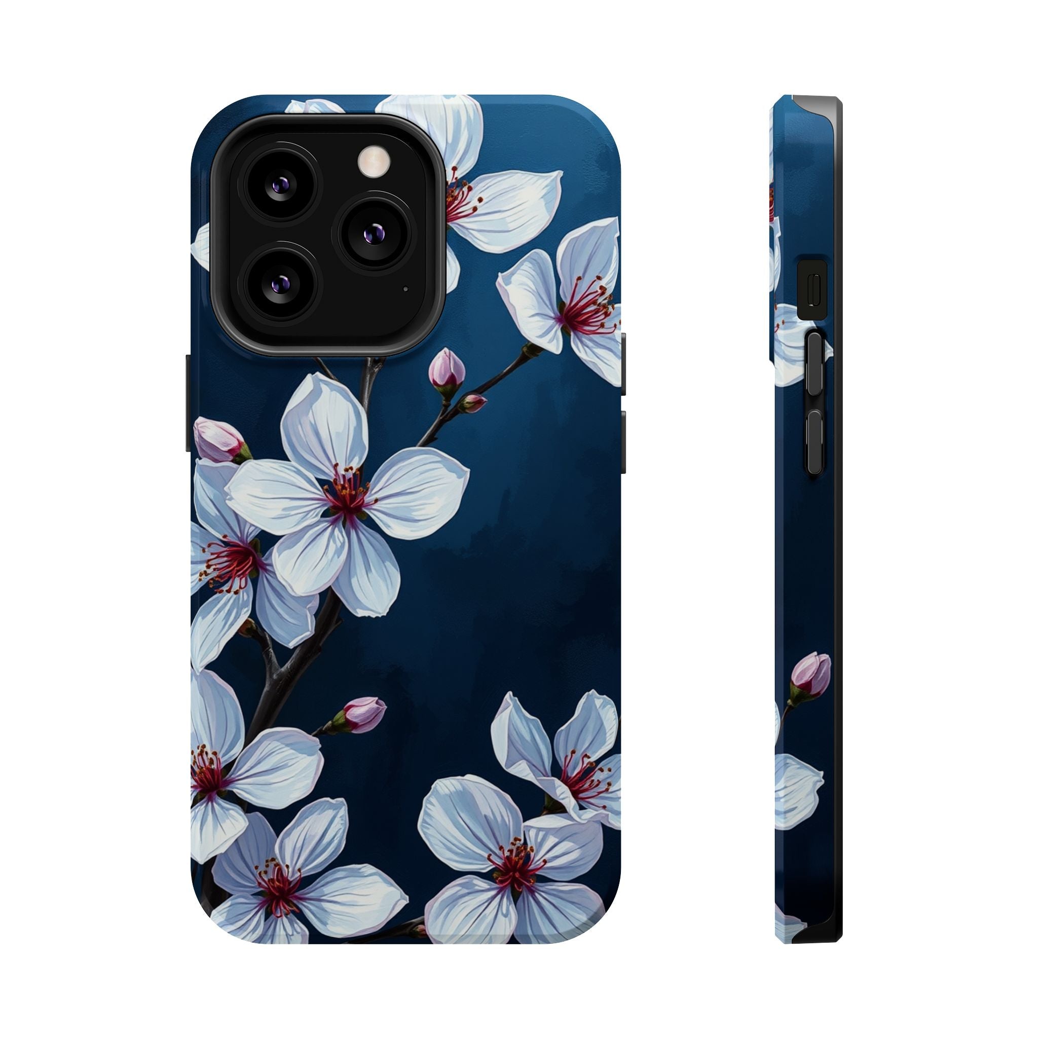 iPhone Midnight Blue And Silver Cherry Blossom Soft iPhone Finish · iPhone Case