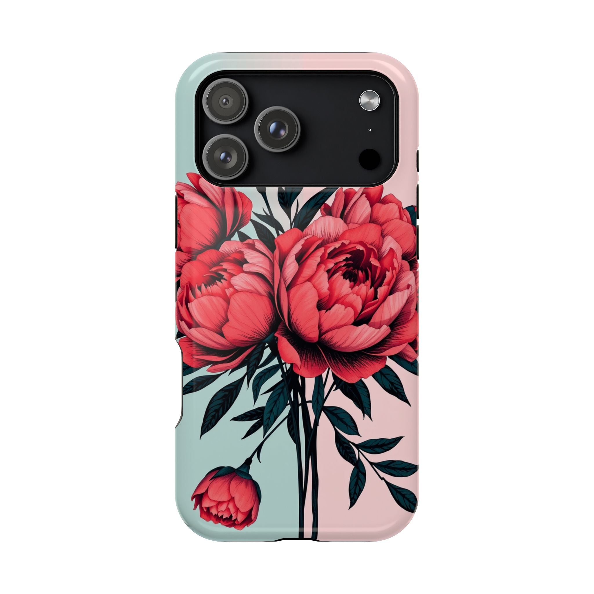 iPhone Teal And Coral Peony Bouquet Artistic Everyday Cas Slim Snap Case · iPhon