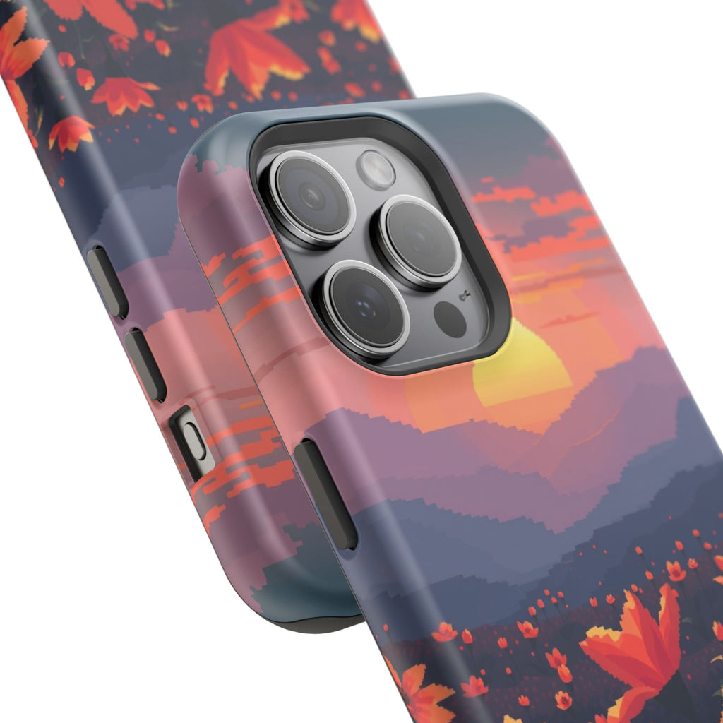 iPhone Sunset Amber And Peach Floral Geometric Soft iPhone Finish · iPhone Case