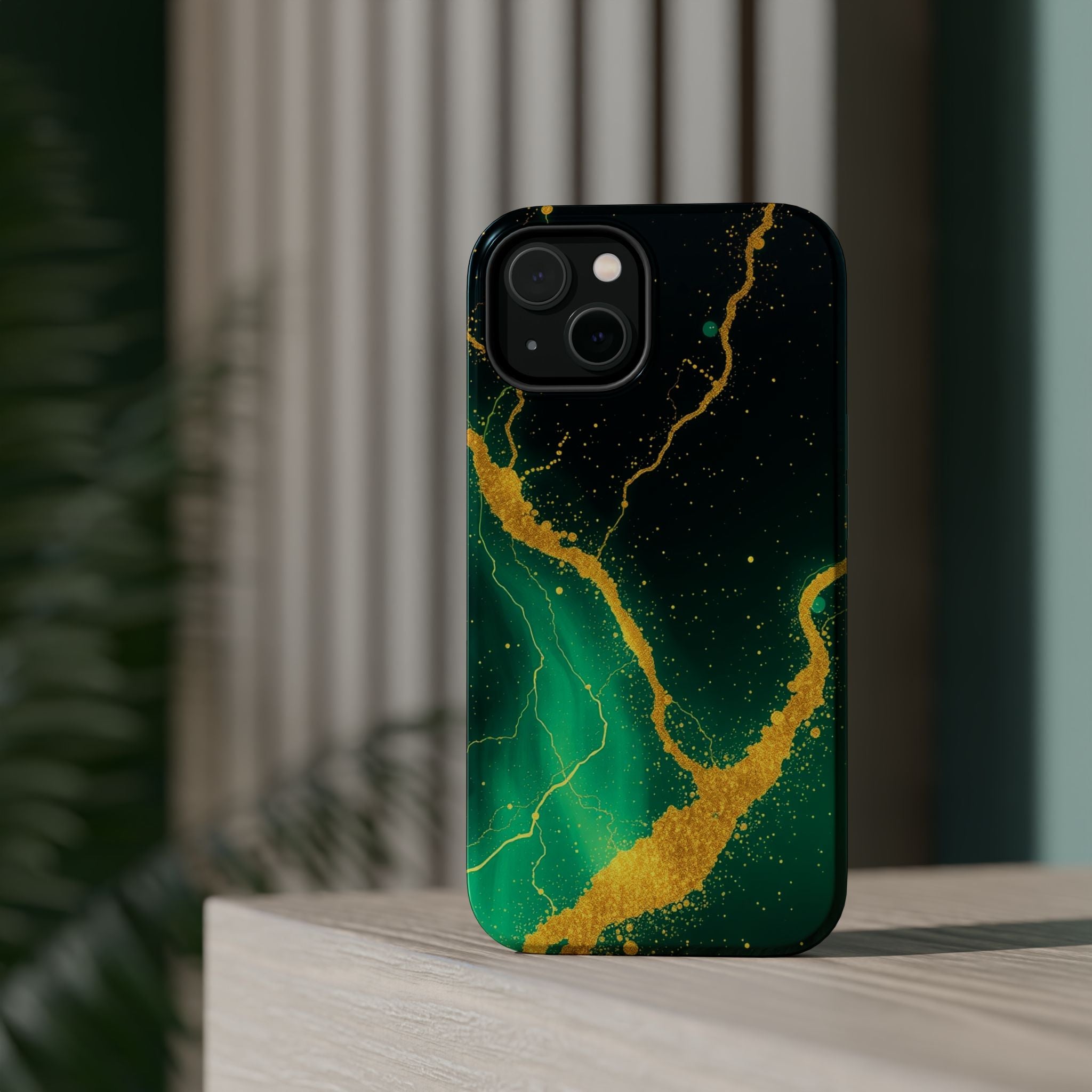 iPhone Emerald Green And Gold Petal Storm Slim iPhone Everyday Designer · iPhone