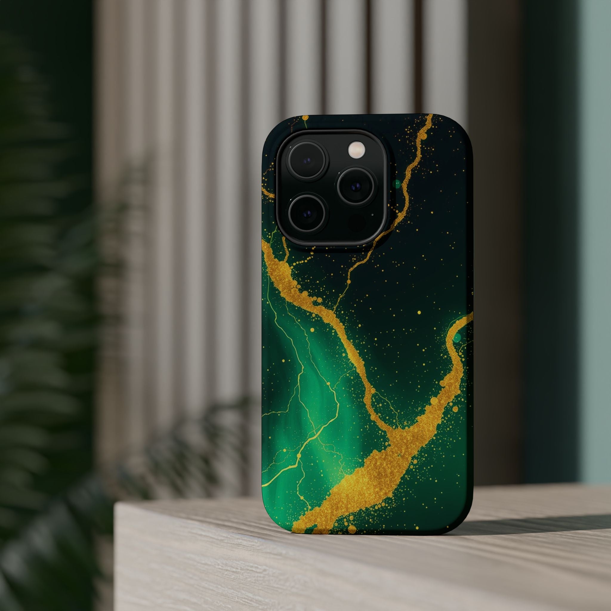 iPhone Emerald Green And Gold Petal Storm Slim iPhone Everyday Designer · iPhone