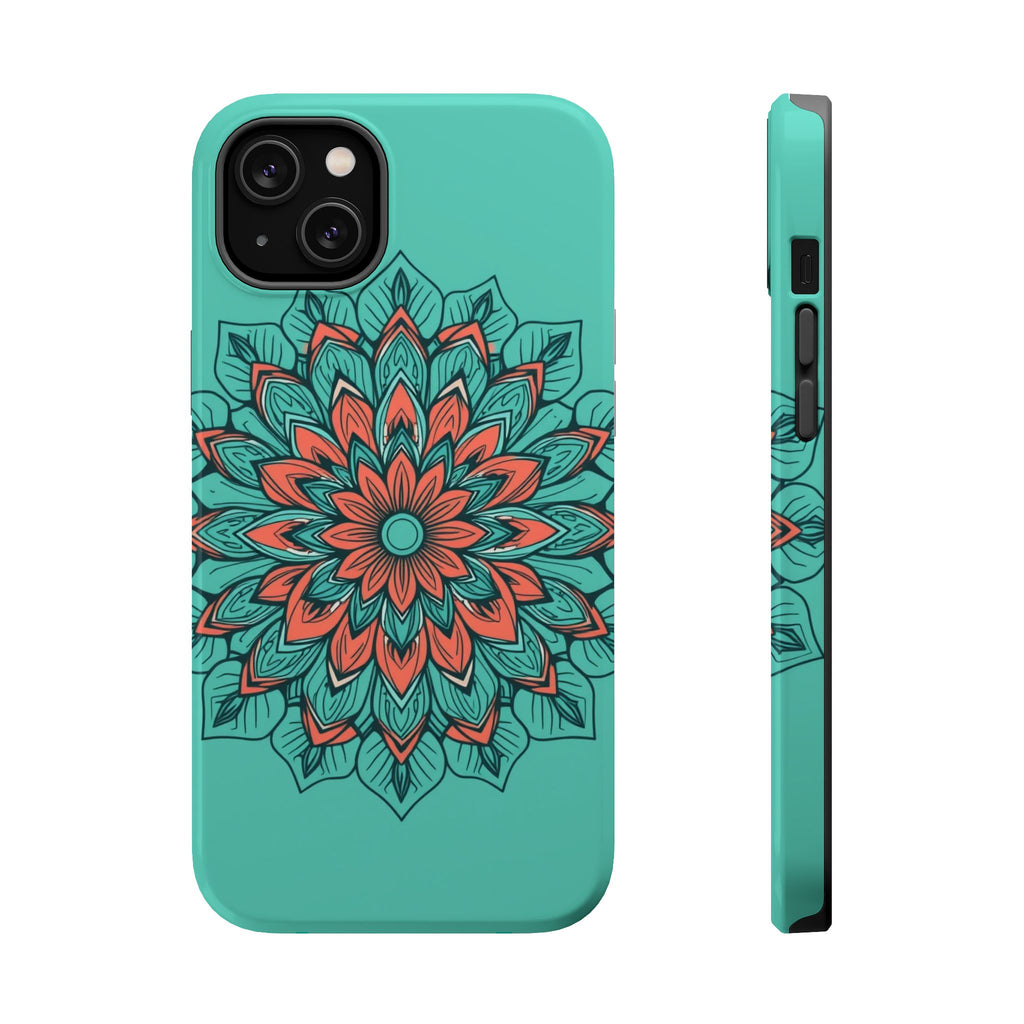 iPhone Teal And Coral Floral Mandala Slim Everyday Designer Case · iPhone Case